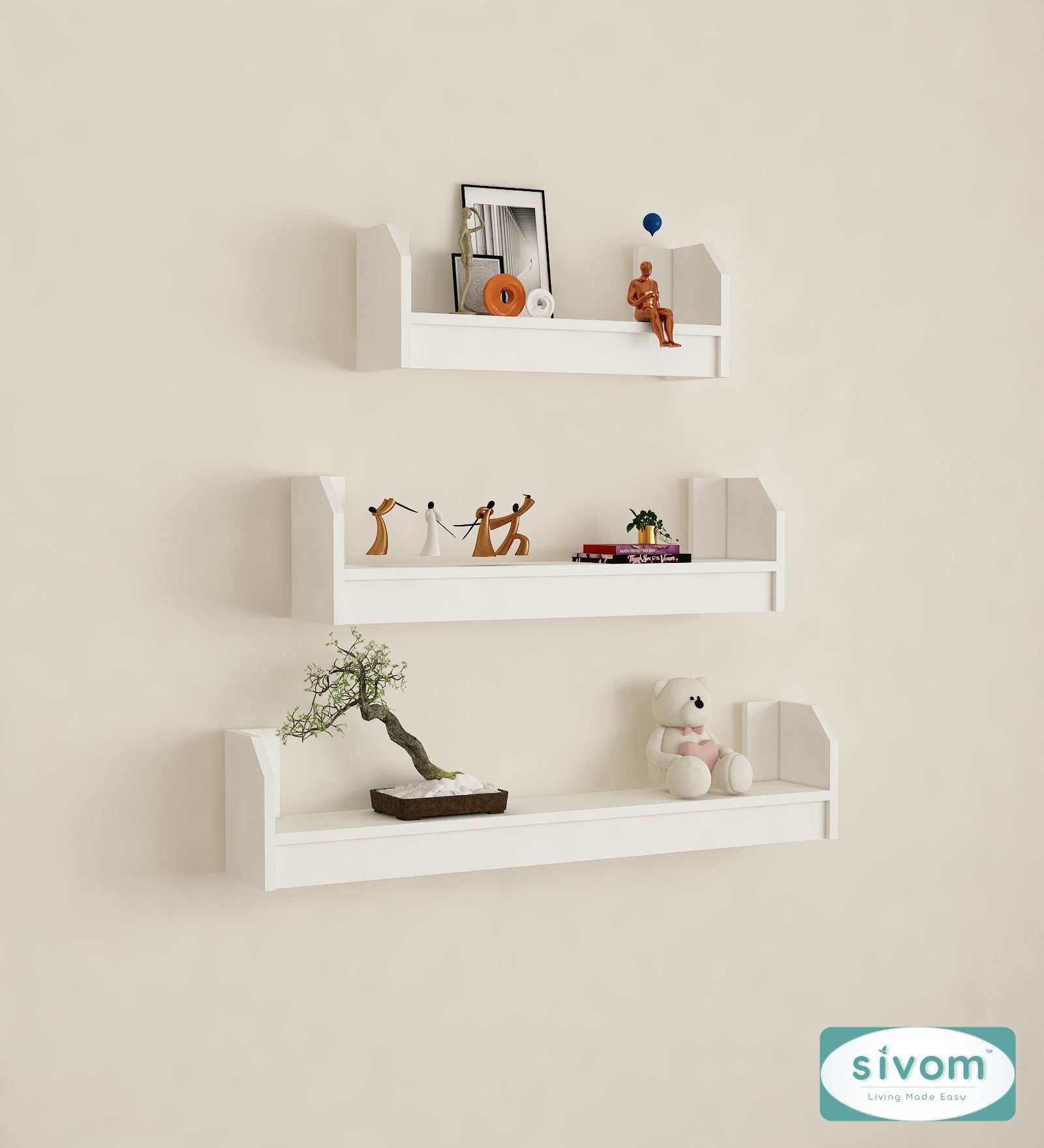 Sivom SIVOM REMI Multipurpose Modular Wall Racks/Shelves/Organiser/Décor Particle Board Wall Shelf (Number of Shelves - 3, ) for Modern Homes | Elegant Design & Premium Finish