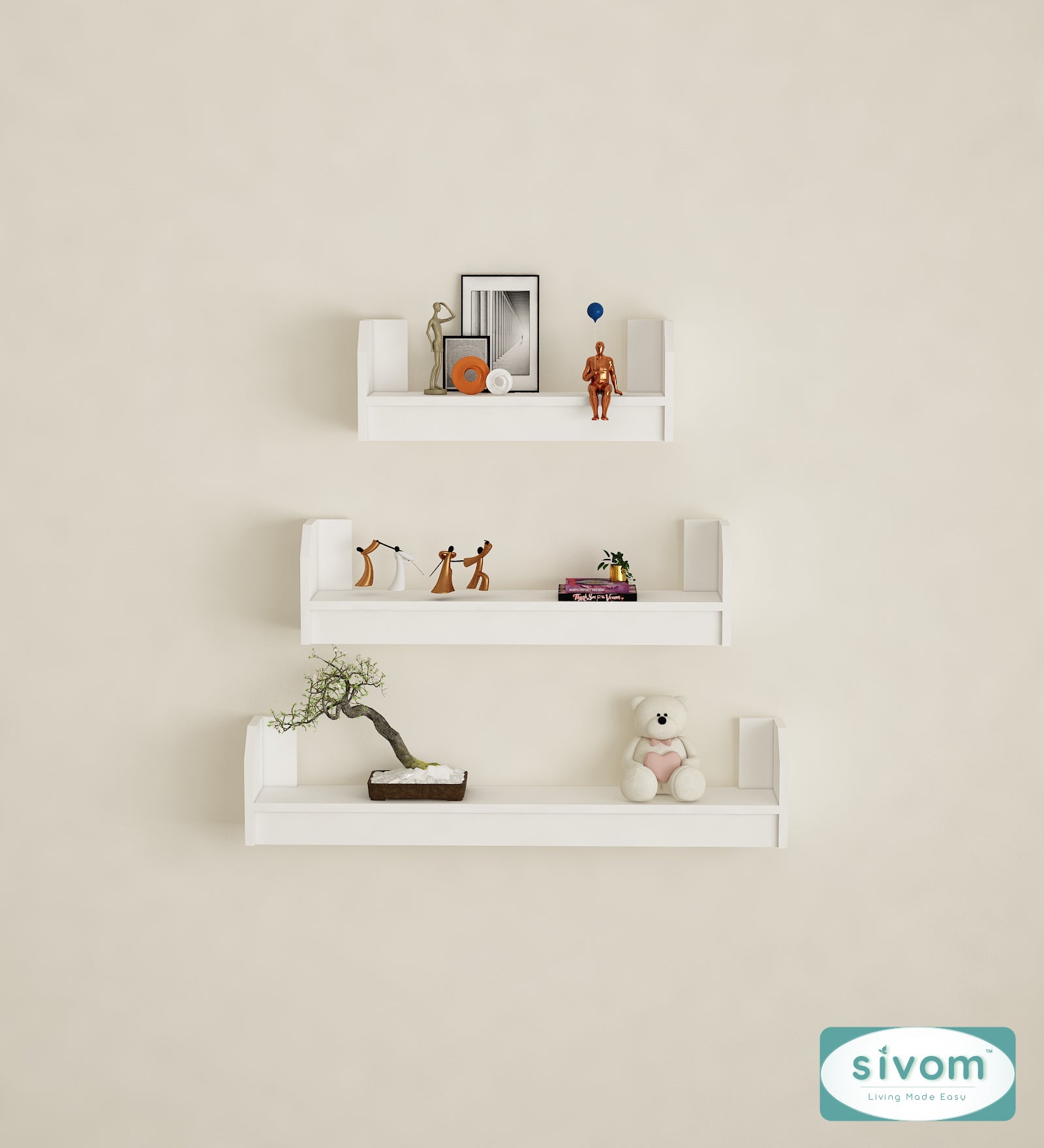 Sivom SIVOM REMI Multipurpose Modular Wall Racks/Shelves/Organiser/Décor Particle Board Wall Shelf (Number of Shelves - 3, ) for Modern Homes | Elegant Design & Premium Finish