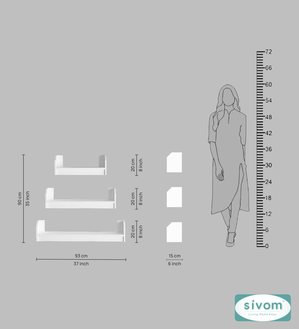 Sivom SIVOM REMI Multipurpose Modular Wall Racks/Shelves/Organiser/Décor Particle Board Wall Shelf (Number of Shelves - 3, ) for Modern Homes | Elegant Design & Premium Finish