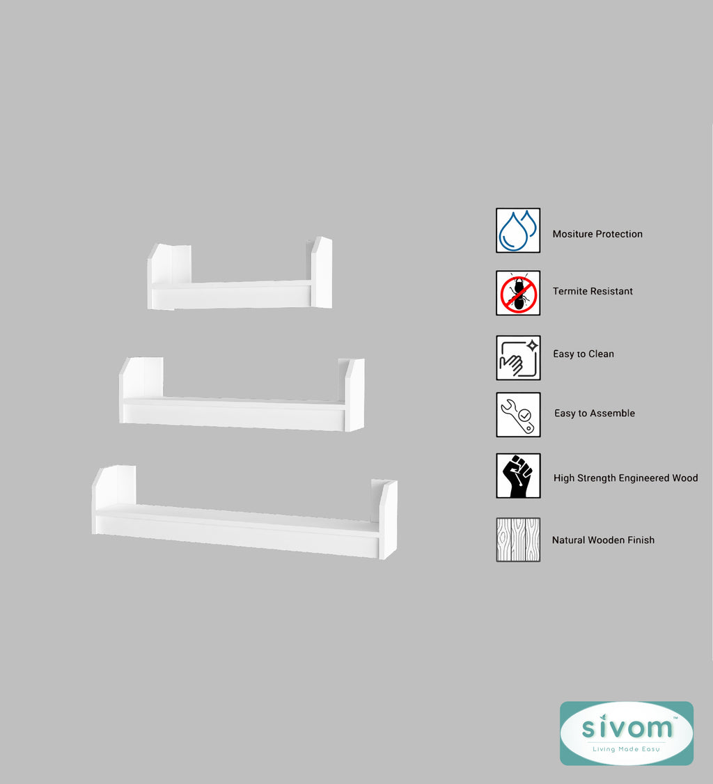 Sivom SIVOM REMI Multipurpose Modular Wall Racks/Shelves/Organiser/Décor Particle Board Wall Shelf (Number of Shelves - 3, ) for Modern Homes | Elegant Design & Premium Finish