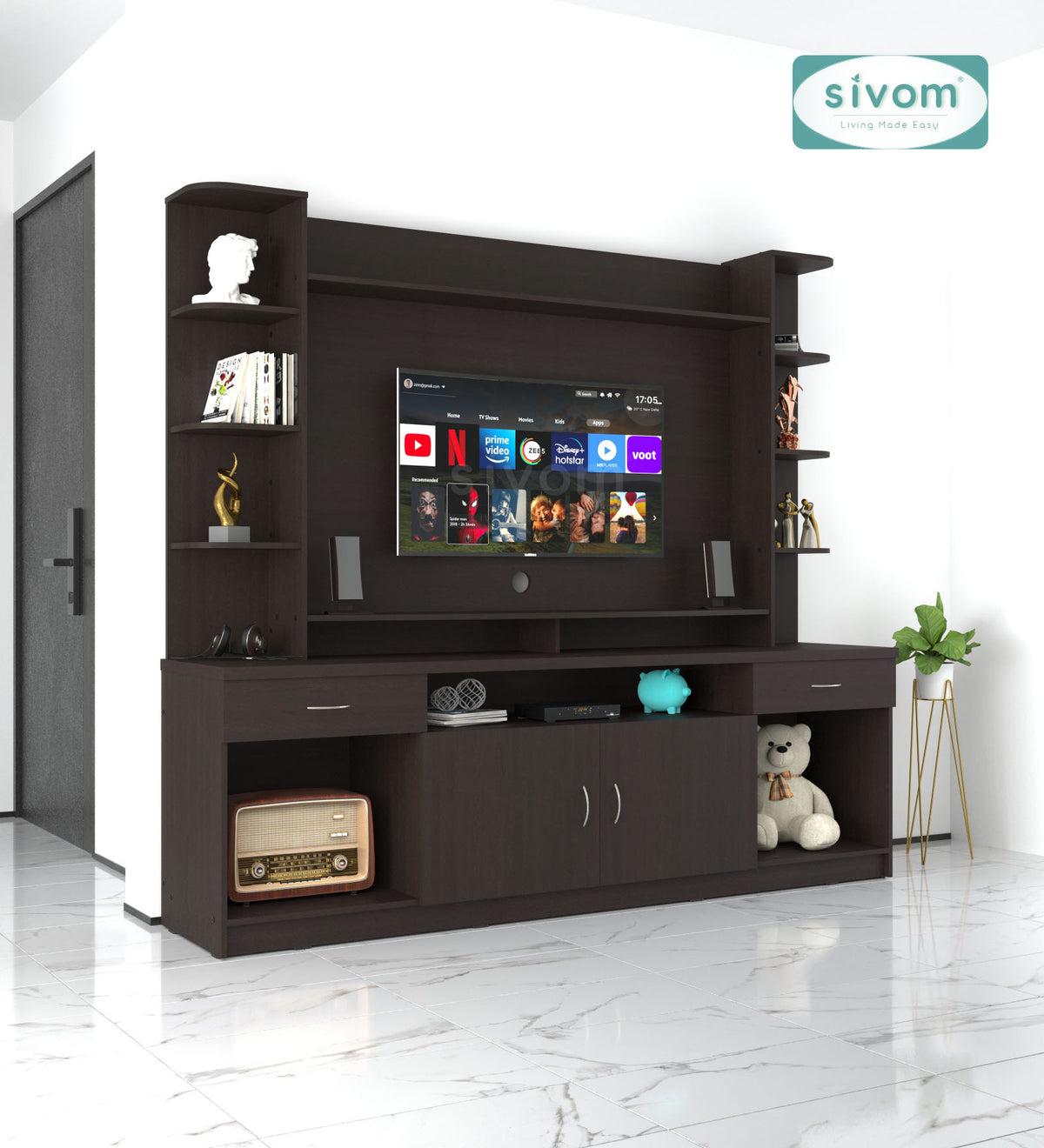 SIVOM Reo Multipurpose TV Unit fits upto 43 inch with Storage Engineered Wood TV Entertainment Unit for Modern Homes | Elegant Design & Premium Finish
