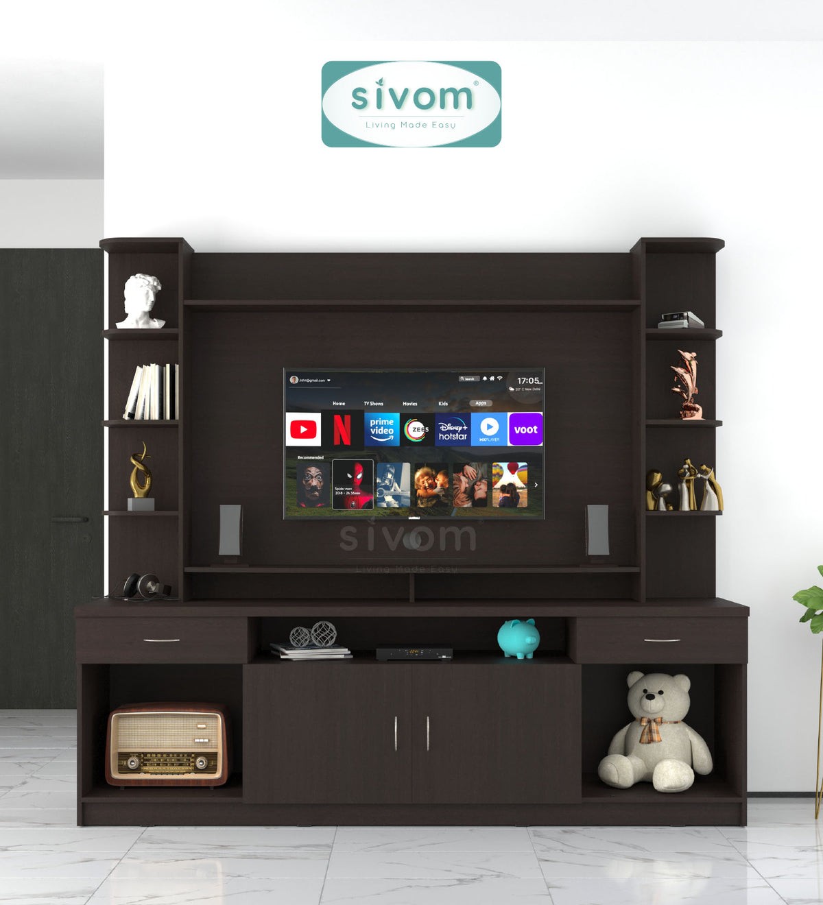 SIVOM Reo Multipurpose TV Unit fits upto 43 inch with Storage Engineered Wood TV Entertainment Unit for Modern Homes | Elegant Design & Premium Finish