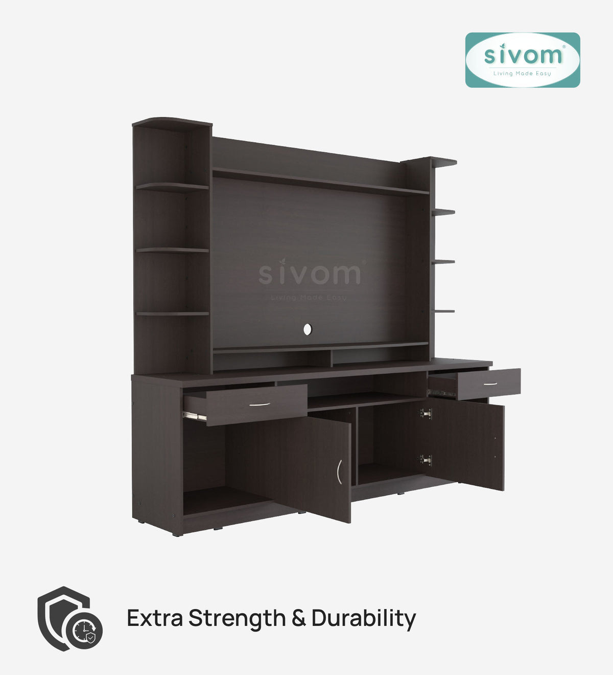 SIVOM Reo Multipurpose TV Unit fits upto 43 inch with Storage Engineered Wood TV Entertainment Unit for Modern Homes | Elegant Design & Premium Finish