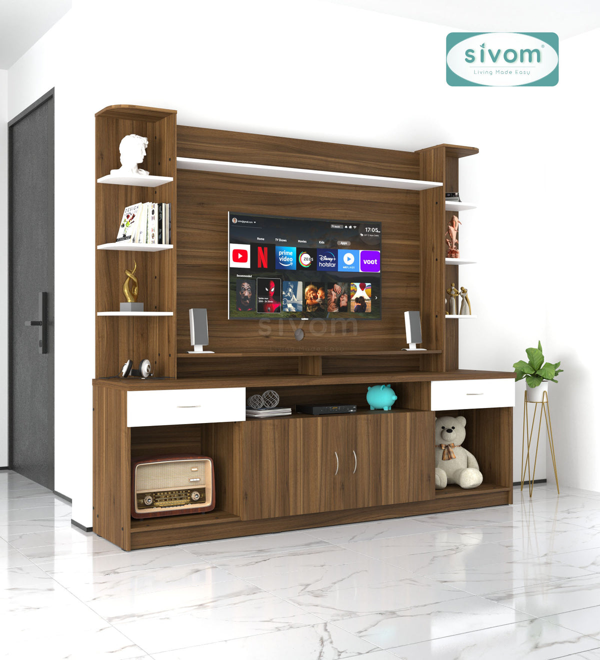 SIVOM Reo Multipurpose TV Unit fits upto 43 inch with Storage Engineered Wood TV Entertainment Unit for Modern Homes | Elegant Design & Premium Finish