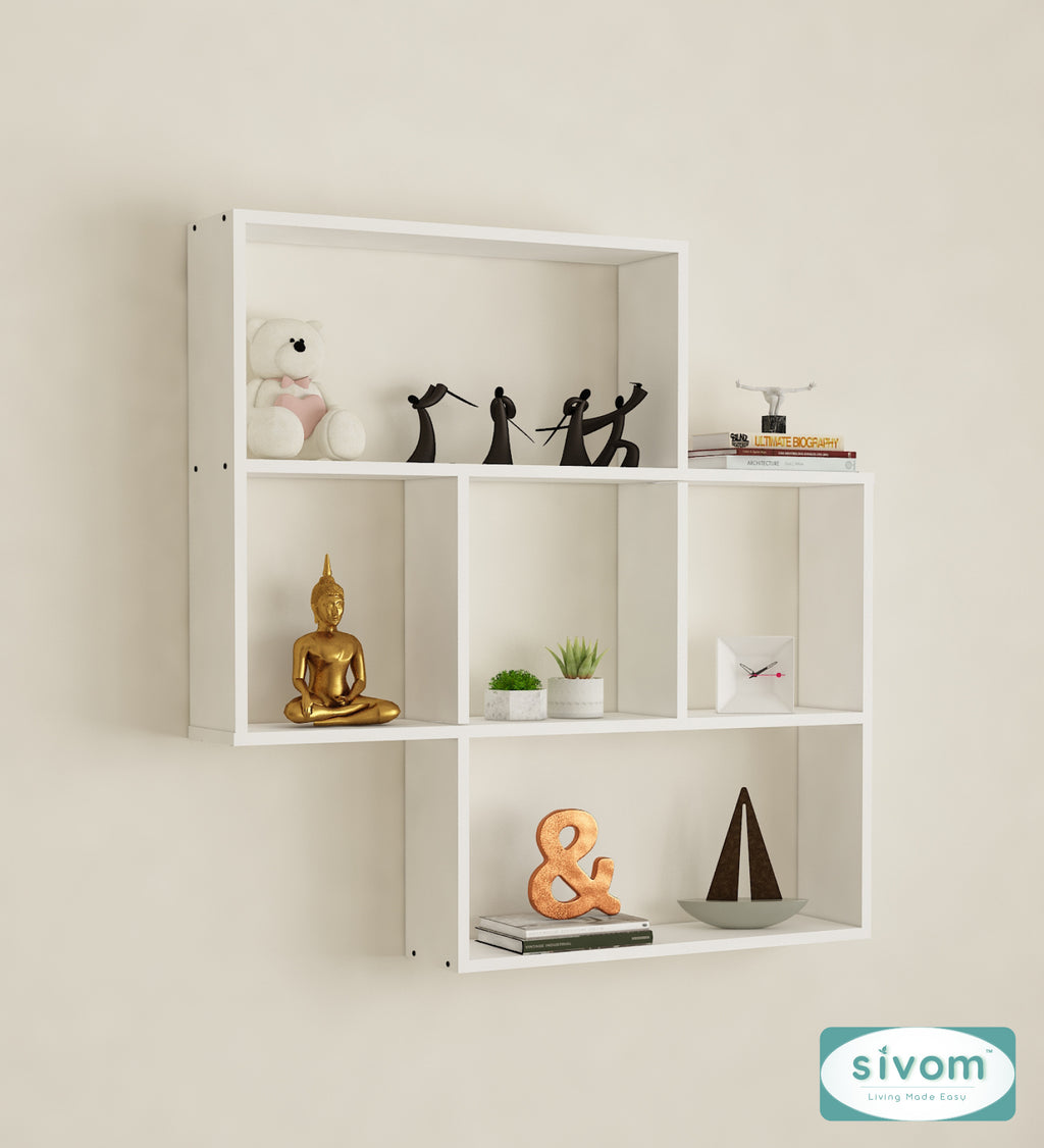 Sivom SIVOM RETICA Multipurpose Modular Wall Racks/Shelves/Organiser/Décor Particle Board Wall Shelf (Number of Shelves - 5, ) for Modern Homes | Elegant Design & Premium Finish