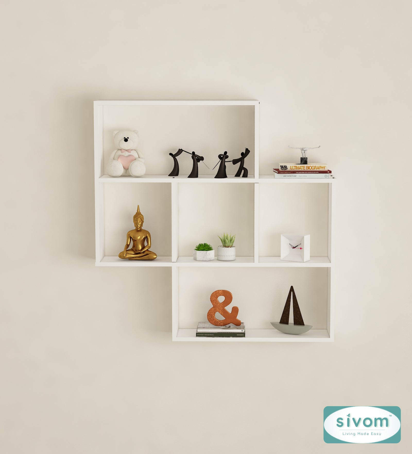 Sivom SIVOM RETICA Multipurpose Modular Wall Racks/Shelves/Organiser/Décor Particle Board Wall Shelf (Number of Shelves - 5, ) for Modern Homes | Elegant Design & Premium Finish