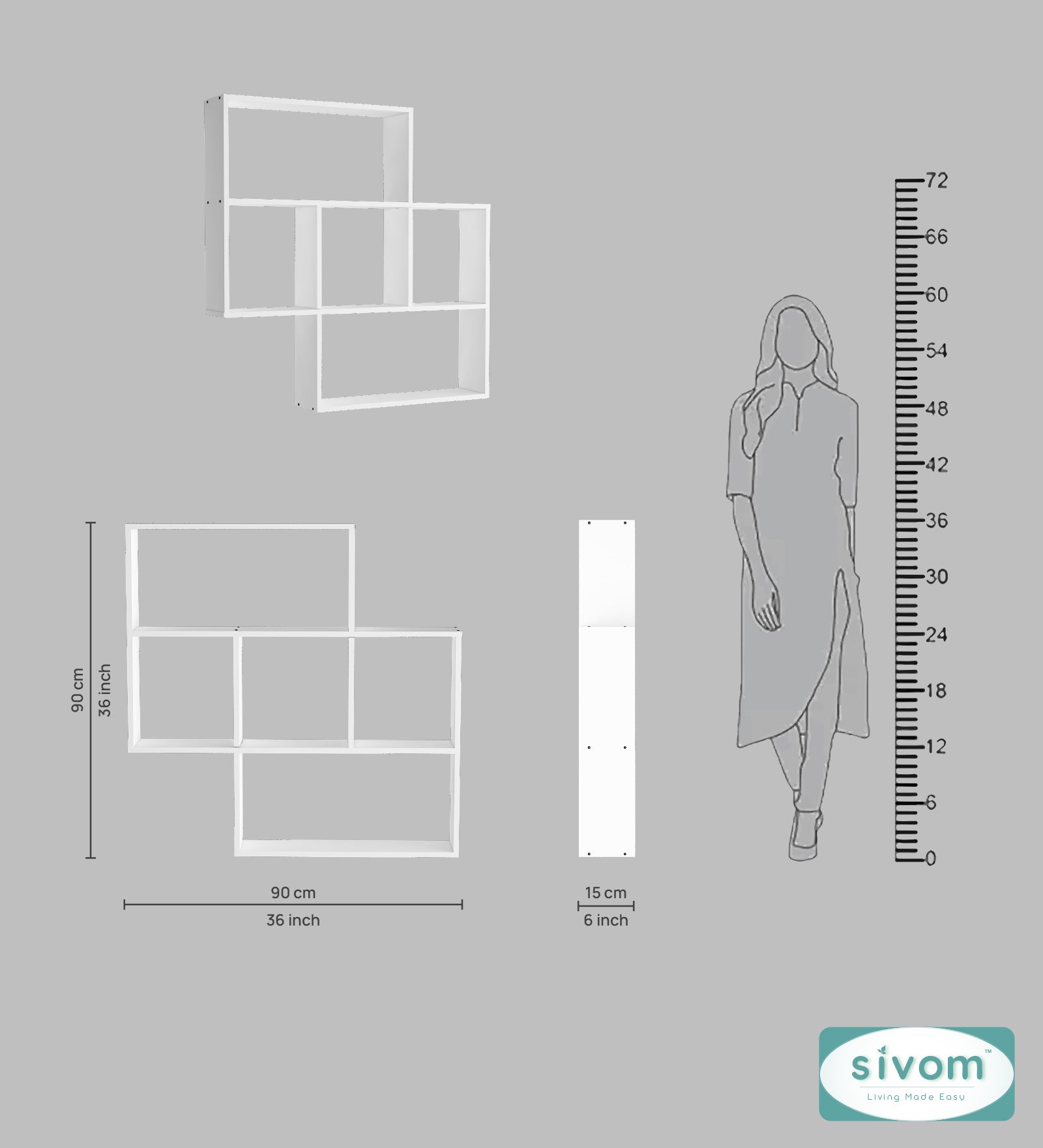 Sivom SIVOM RETICA Multipurpose Modular Wall Racks/Shelves/Organiser/Décor Particle Board Wall Shelf (Number of Shelves - 5, ) for Modern Homes | Elegant Design & Premium Finish