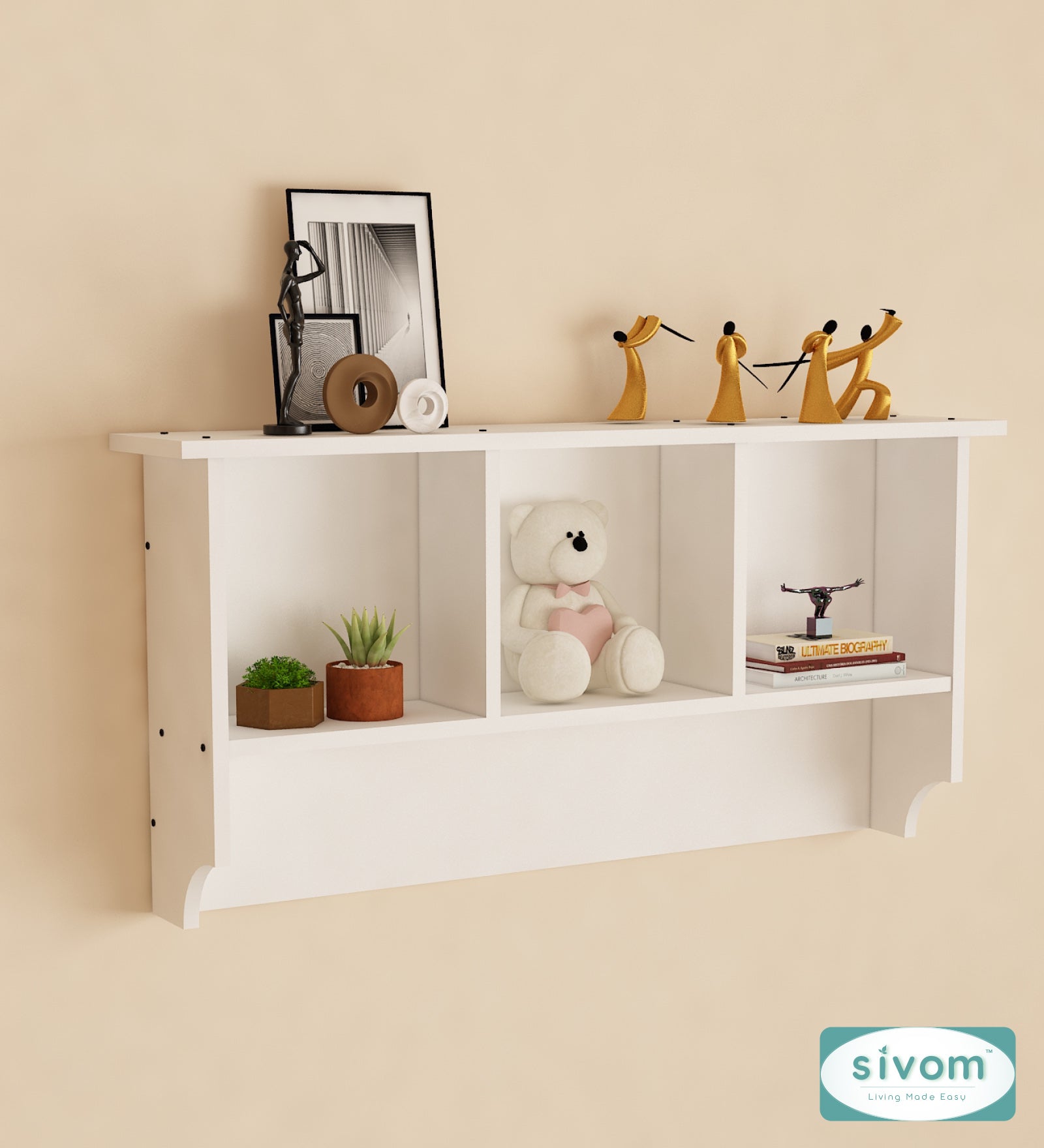 Sivom SIVOM RIO Multipurpose Modular Wall Racks/Shelves/Organiser/Décor Particle Board Wall Shelf (Number of Shelves - 4, ) for Modern Homes | Elegant Design & Premium Finish