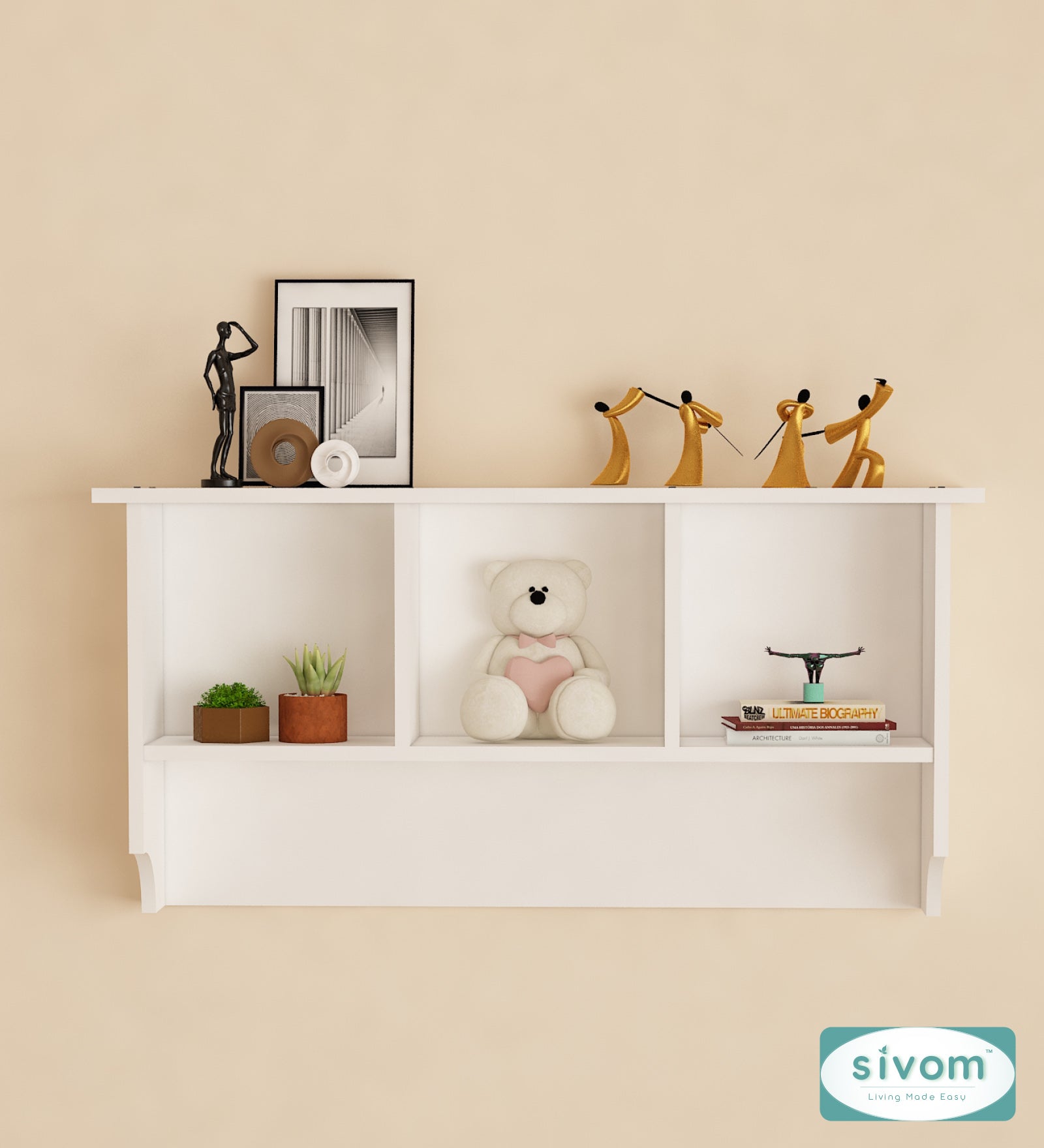 Sivom SIVOM RIO Multipurpose Modular Wall Racks/Shelves/Organiser/Décor Particle Board Wall Shelf (Number of Shelves - 4, ) for Modern Homes | Elegant Design & Premium Finish