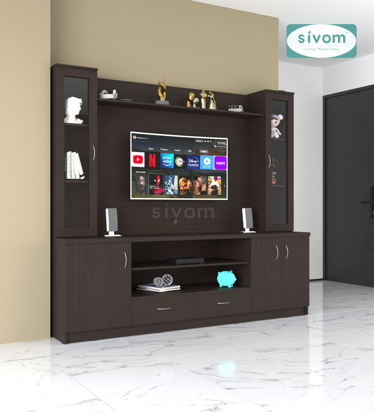 SIVOM Ronald Multipurpose TV Unit fits upto 43 inch with Storage Engineered Wood TV Entertainment Unit for Modern Homes | Elegant Design & Premium Finish