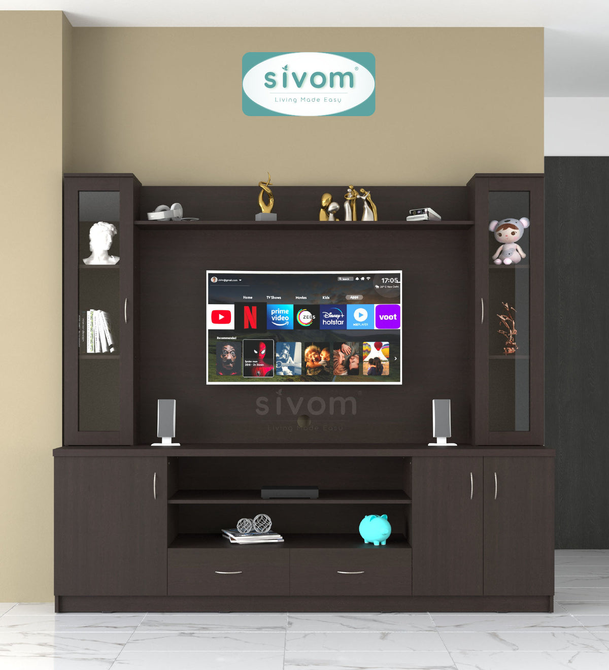 SIVOM Ronald Multipurpose TV Unit fits upto 43 inch with Storage Engineered Wood TV Entertainment Unit for Modern Homes | Elegant Design & Premium Finish