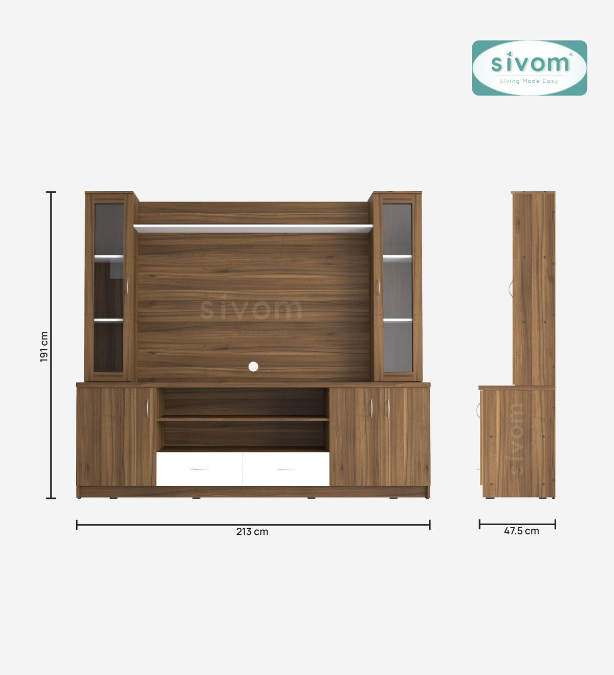 SIVOM Ronald Multipurpose TV Unit fits upto 43 inch with Storage Engineered Wood TV Entertainment Unit for Modern Homes | Elegant Design & Premium Finish