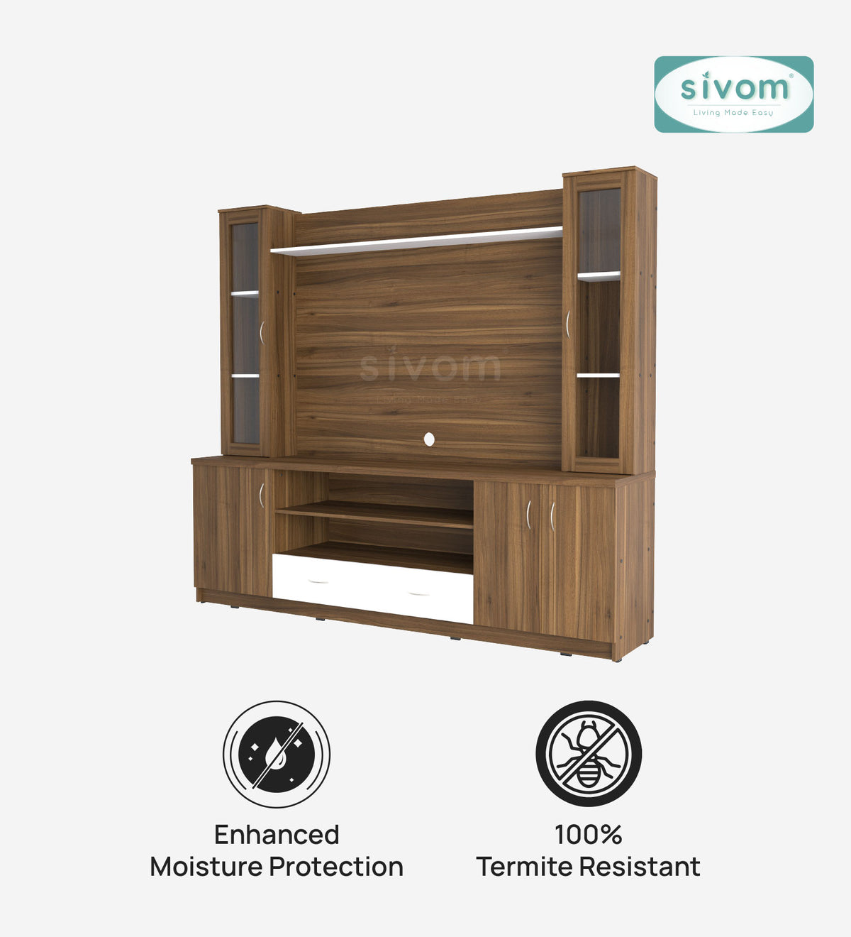 SIVOM Ronald Multipurpose TV Unit fits upto 43 inch with Storage Engineered Wood TV Entertainment Unit for Modern Homes | Elegant Design & Premium Finish