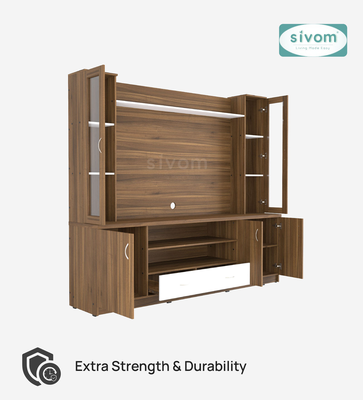 SIVOM Ronald Multipurpose TV Unit fits upto 43 inch with Storage Engineered Wood TV Entertainment Unit for Modern Homes | Elegant Design & Premium Finish