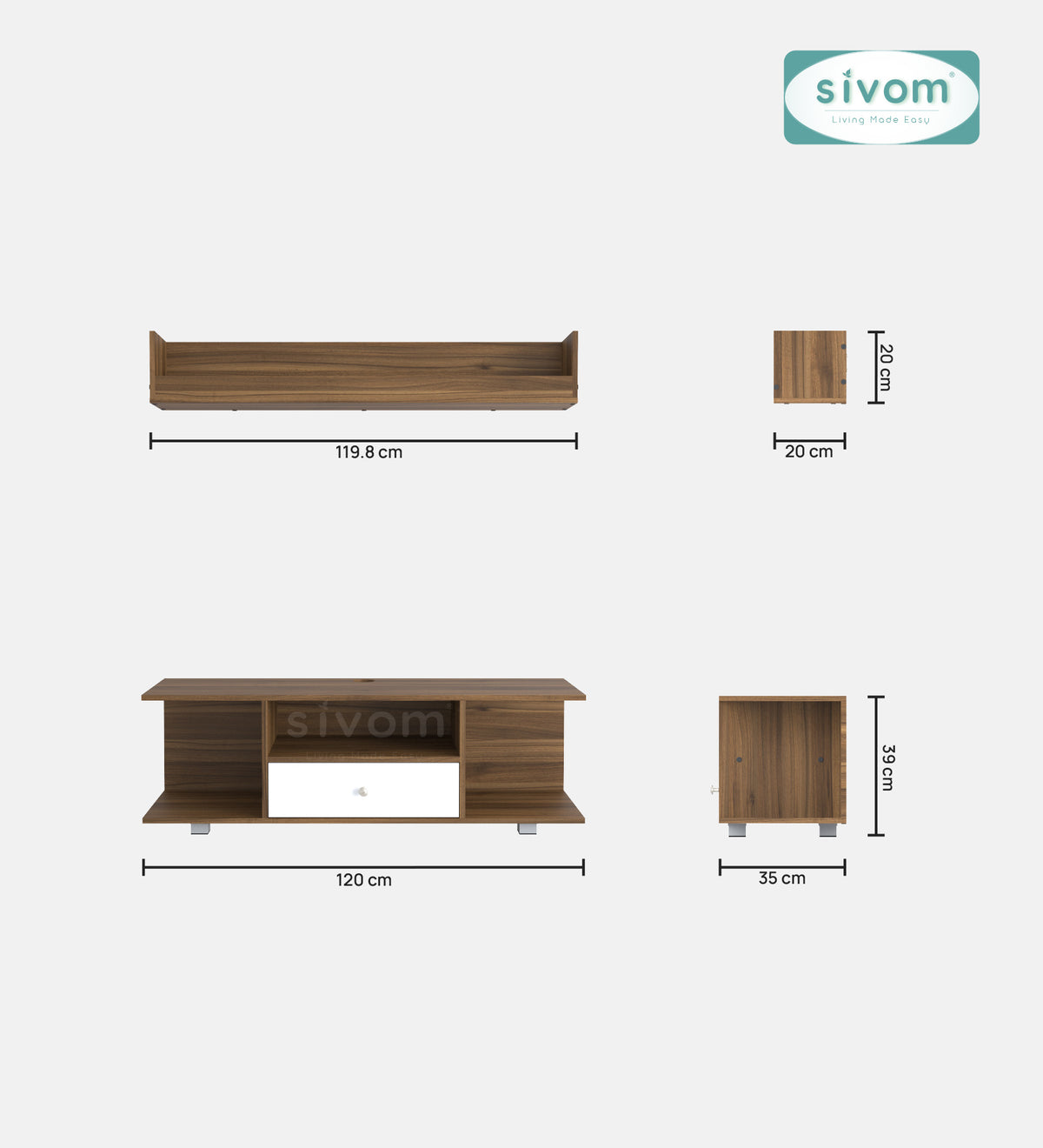 Sivom furniture SIVOM Samyang Multipurpose TV Unit fits upto 43 inch with Storage Engineered Wood TV Entertainment Unit for Modern Homes | Elegant Design & Premium Finish