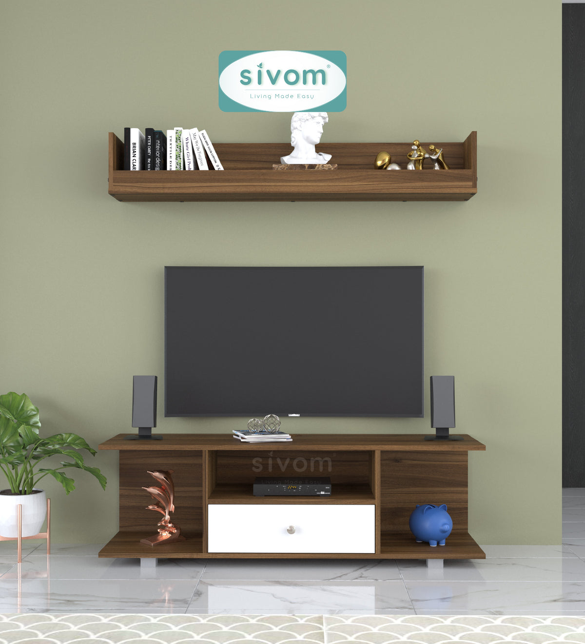 Sivom furniture SIVOM Samyang Multipurpose TV Unit fits upto 43 inch with Storage Engineered Wood TV Entertainment Unit for Modern Homes | Elegant Design & Premium Finish