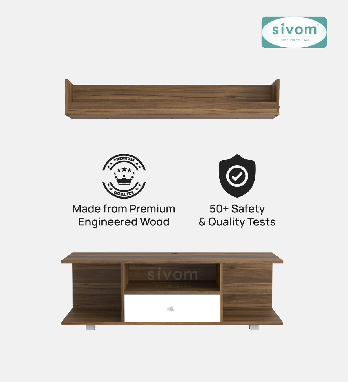 Sivom furniture SIVOM Samyang Multipurpose TV Unit fits upto 43 inch with Storage Engineered Wood TV Entertainment Unit for Modern Homes | Elegant Design & Premium Finish