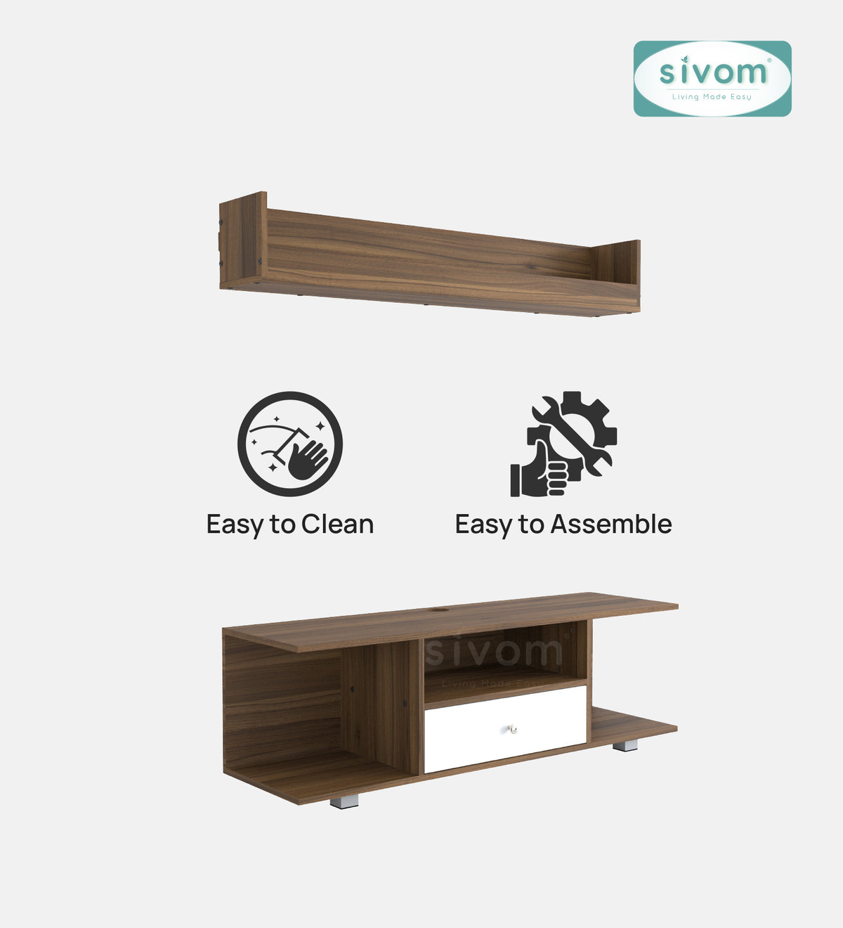 Sivom furniture SIVOM Samyang Multipurpose TV Unit fits upto 43 inch with Storage Engineered Wood TV Entertainment Unit for Modern Homes | Elegant Design & Premium Finish