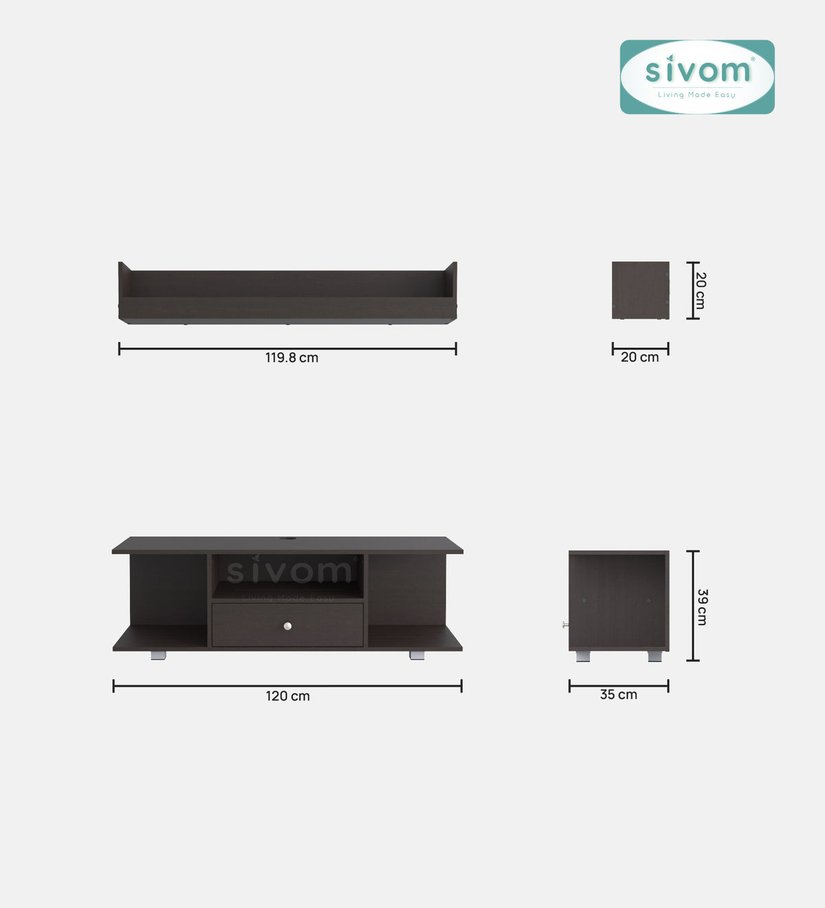 Sivom furniture SIVOM Samyang Multipurpose TV Unit fits upto 43 inch with Storage Engineered Wood TV Entertainment Unit for Modern Homes | Elegant Design & Premium Finish