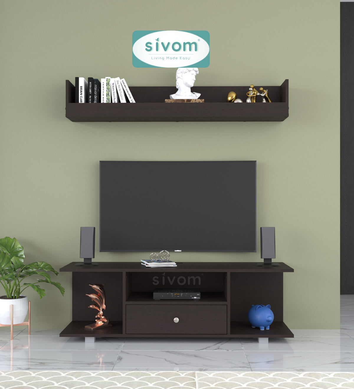 Sivom furniture SIVOM Samyang Multipurpose TV Unit fits upto 43 inch with Storage Engineered Wood TV Entertainment Unit for Modern Homes | Elegant Design & Premium Finish