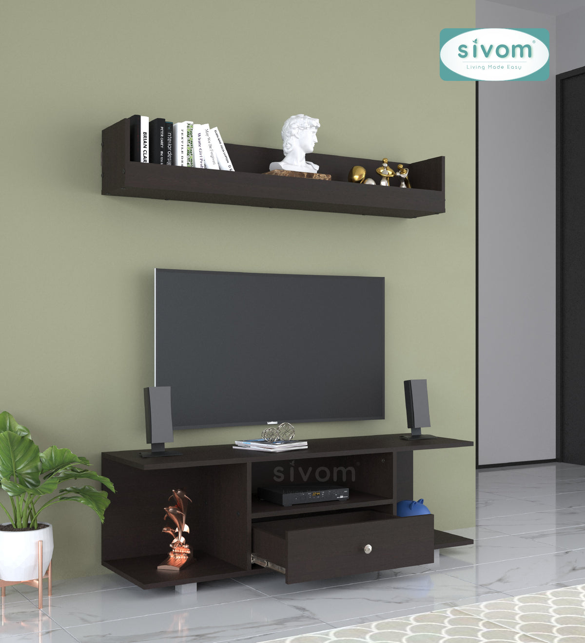 Sivom furniture SIVOM Samyang Multipurpose TV Unit fits upto 43 inch with Storage Engineered Wood TV Entertainment Unit for Modern Homes | Elegant Design & Premium Finish