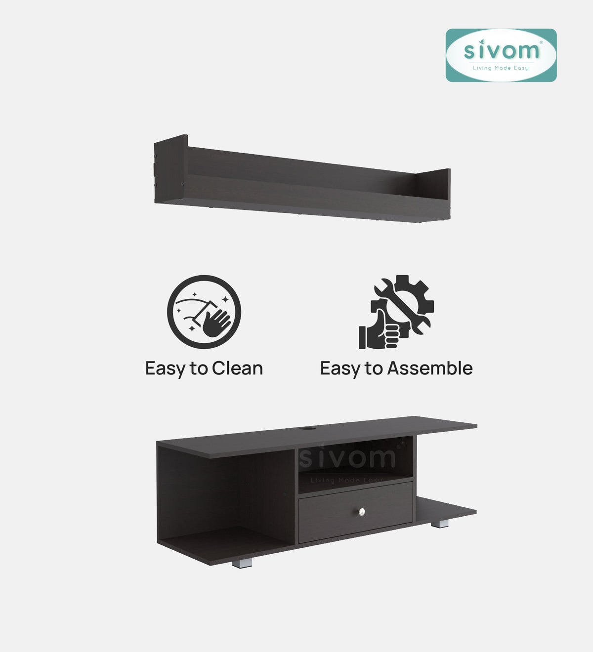 Sivom furniture SIVOM Samyang Multipurpose TV Unit fits upto 43 inch with Storage Engineered Wood TV Entertainment Unit for Modern Homes | Elegant Design & Premium Finish