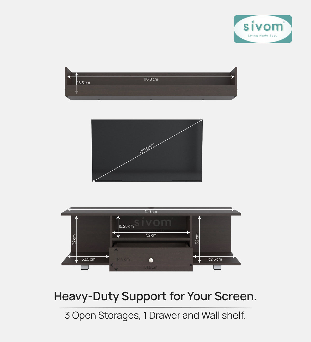 Sivom furniture SIVOM Samyang Multipurpose TV Unit fits upto 43 inch with Storage Engineered Wood TV Entertainment Unit for Modern Homes | Elegant Design & Premium Finish