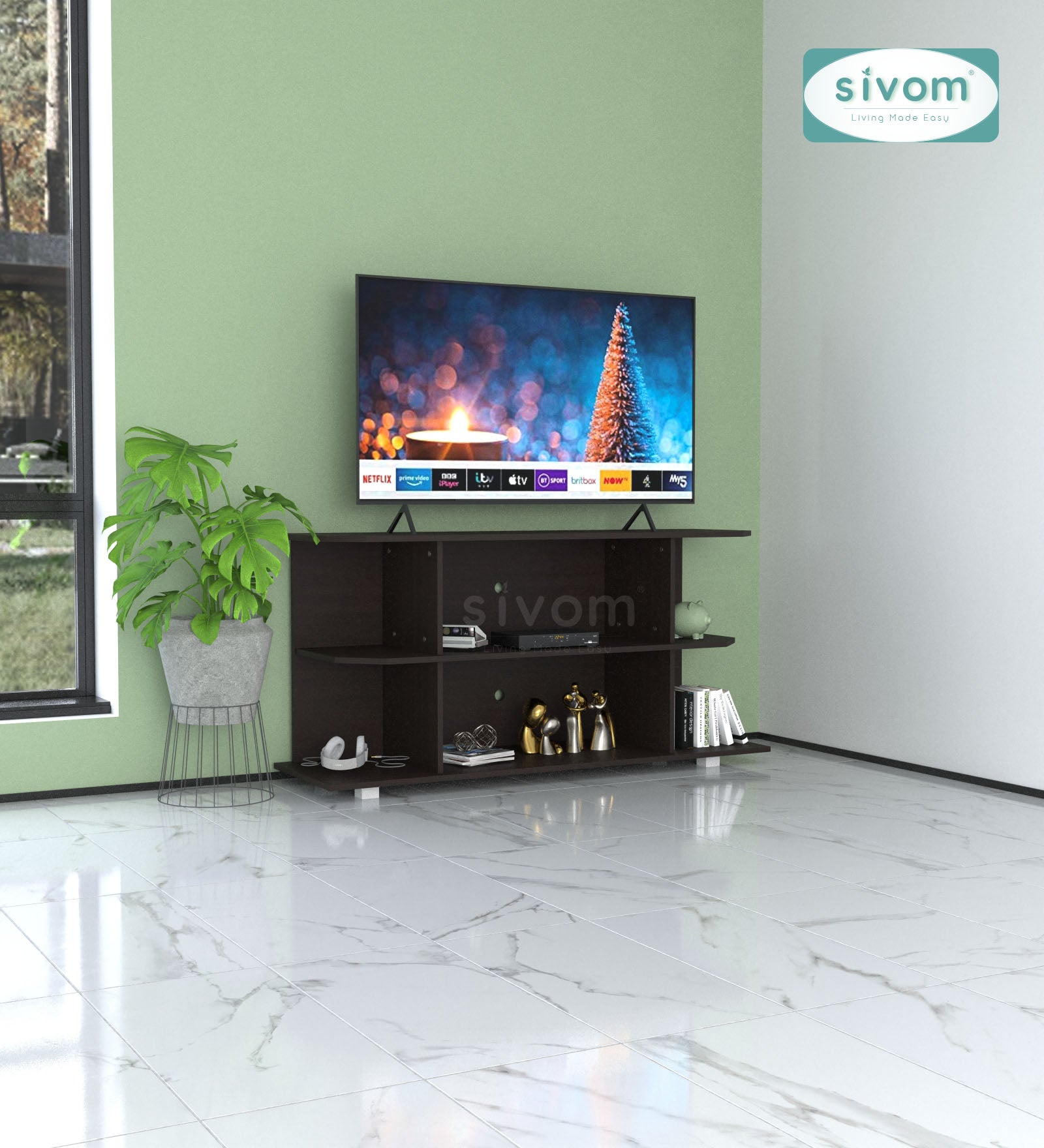 SIVOM Savan Multipurpose TV Unit fits upto 43 inch with Storage Engineered Wood TV Entertainment Unit for Modern Homes | Elegant Design & Premium Finish