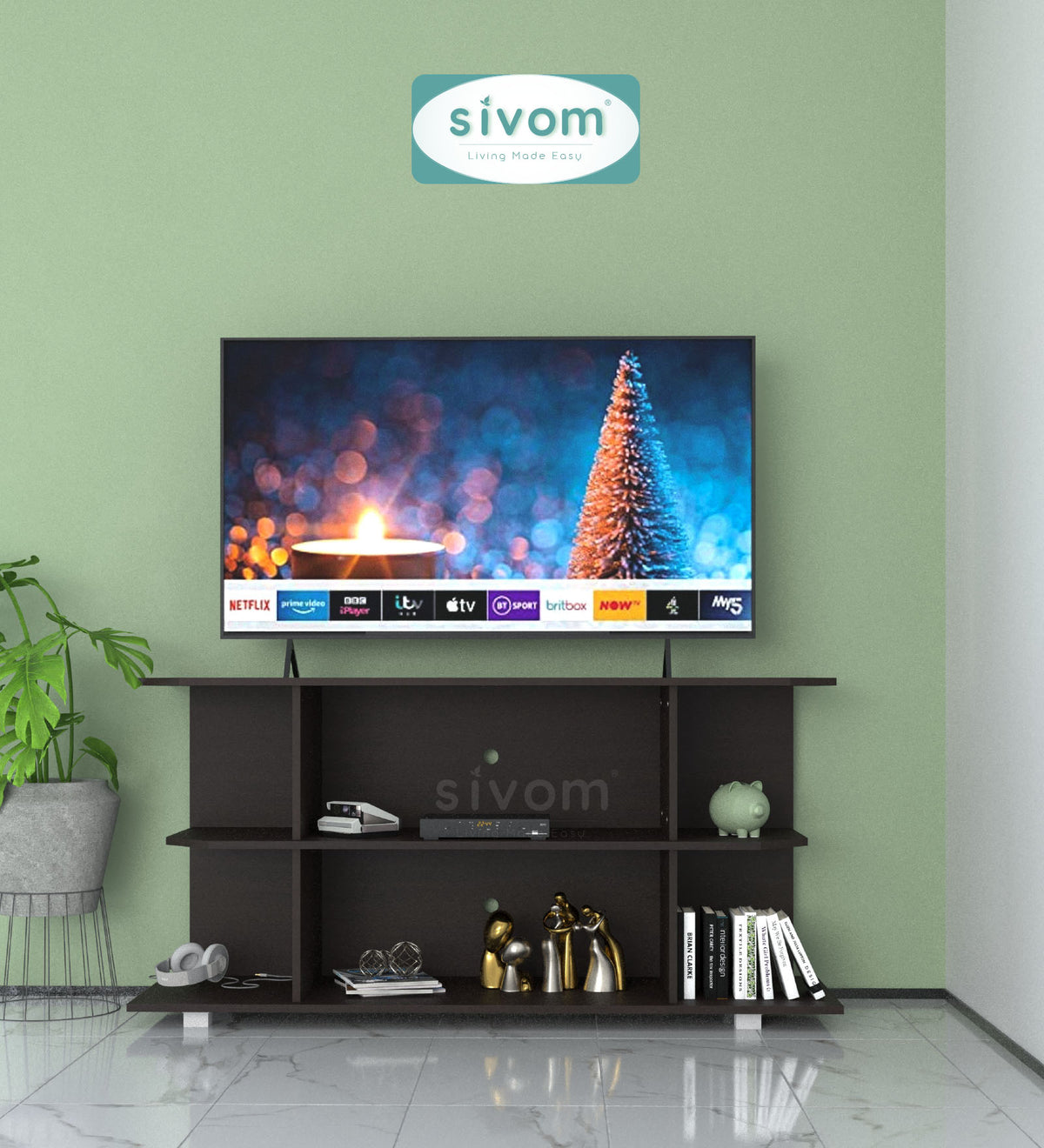 SIVOM Savan Multipurpose TV Unit fits upto 43 inch with Storage Engineered Wood TV Entertainment Unit for Modern Homes | Elegant Design & Premium Finish
