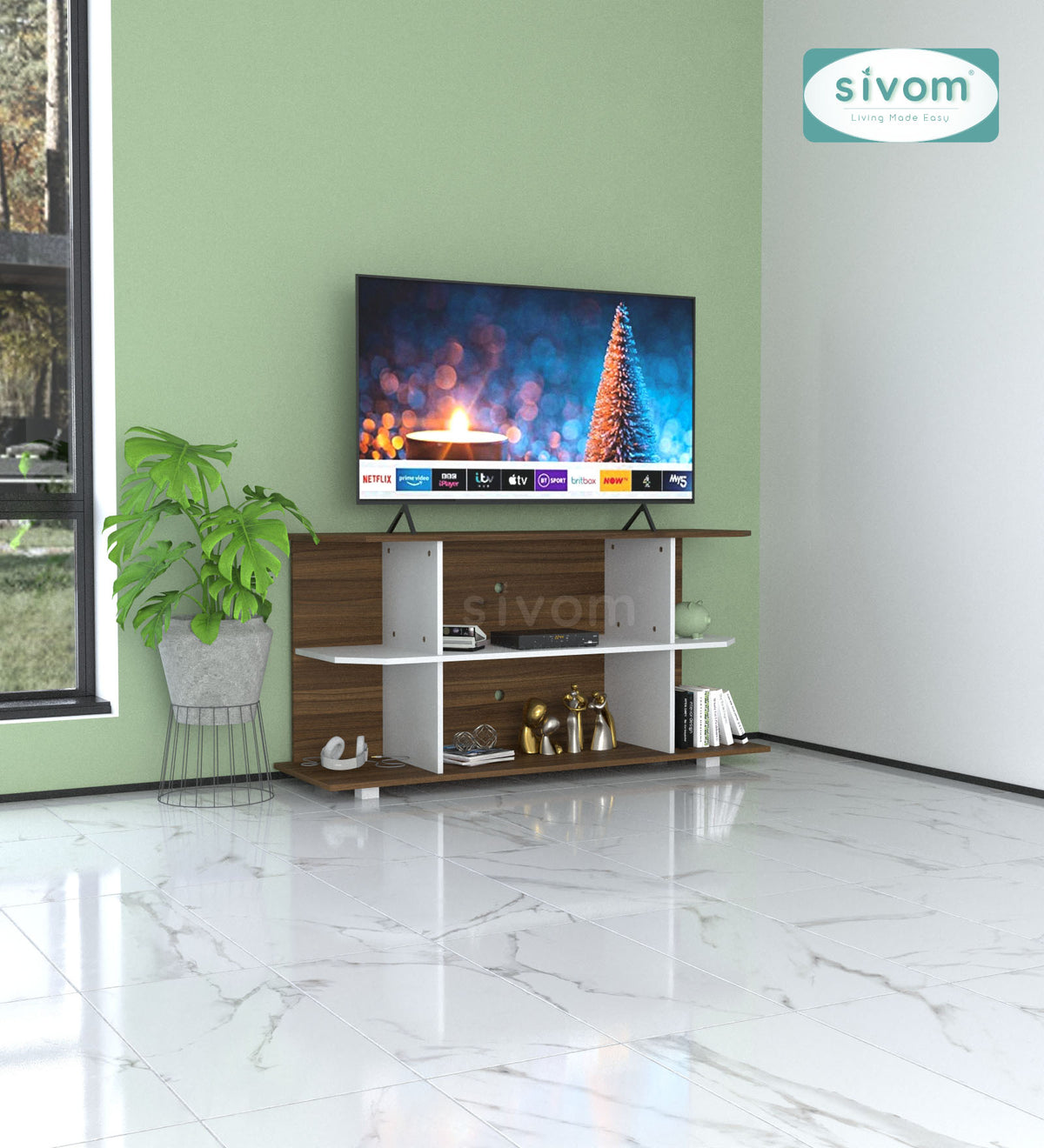 SIVOM Savan Multipurpose TV Unit fits upto 43 inch with Storage Engineered Wood TV Entertainment Unit for Modern Homes | Elegant Design & Premium Finish