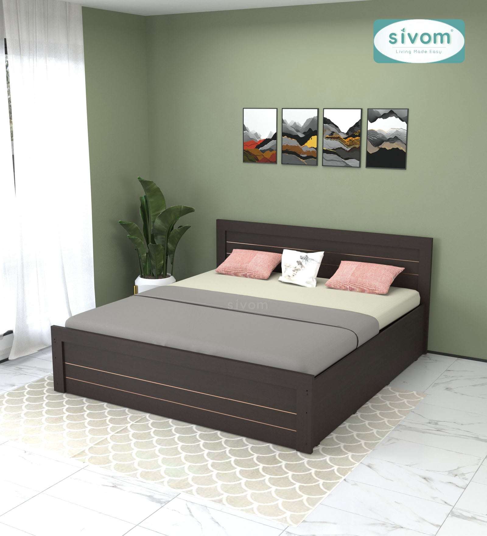Sivom furniture SIVOM Scandi Bed with Storage Engineered Wood King Bed Engineered Wood King Bed (Delivery Condition - Knock Down)