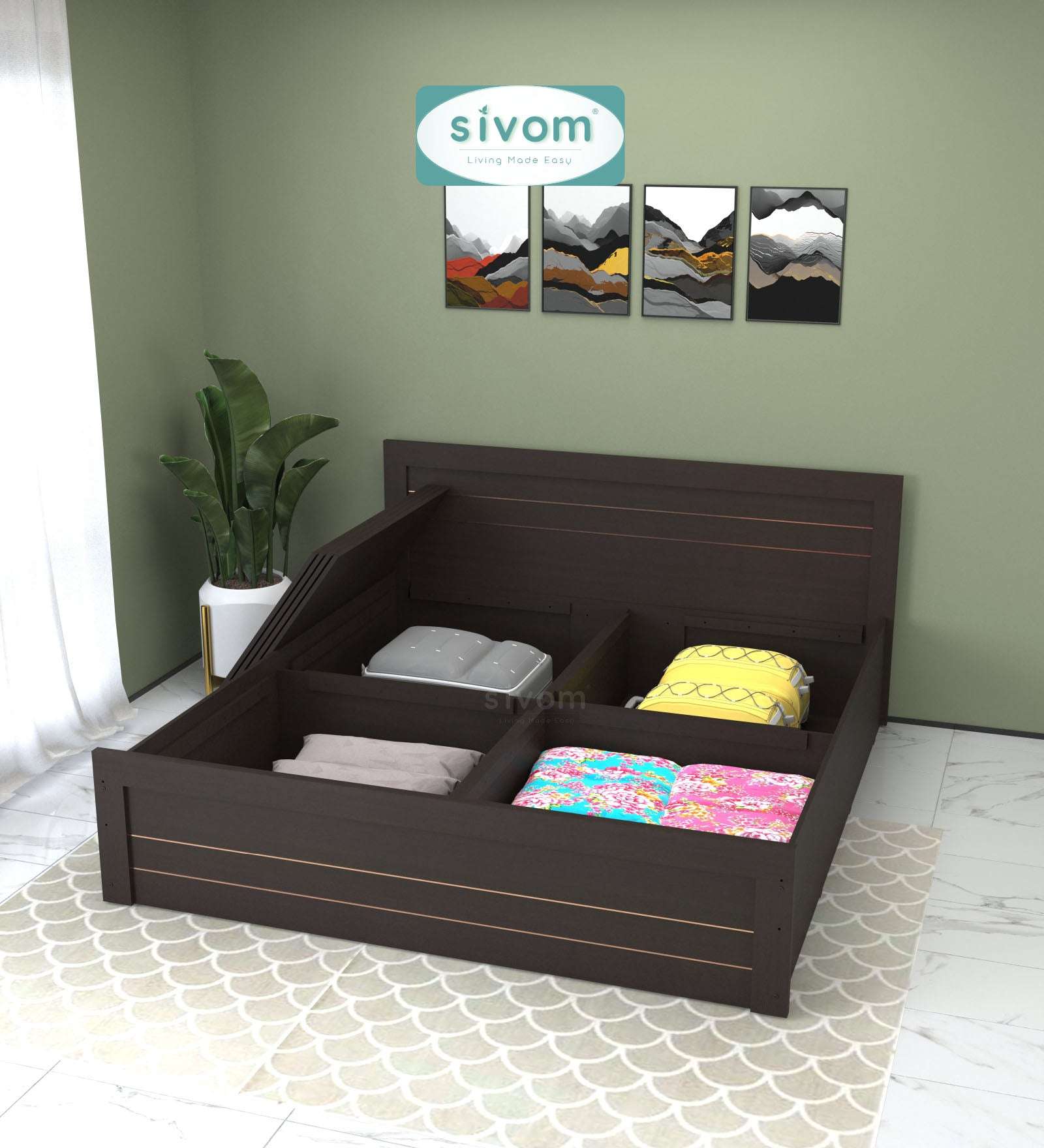 Sivom furniture SIVOM Scandi Bed with Storage Engineered Wood King Bed Engineered Wood King Bed (Delivery Condition - Knock Down)