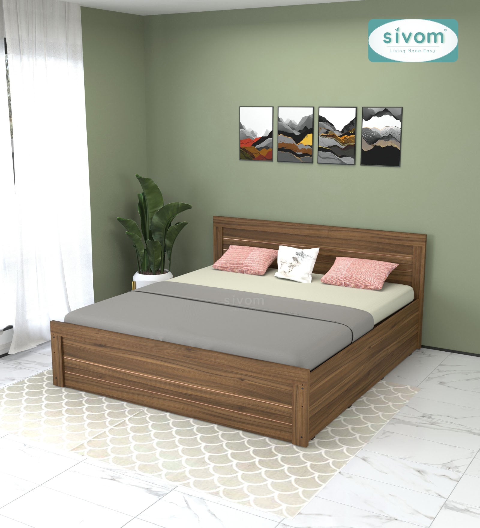 Sivom furniture SIVOM Scandi Bed with Storage Engineered Wood King Bed Engineered Wood King Bed (Delivery Condition - Knock Down)