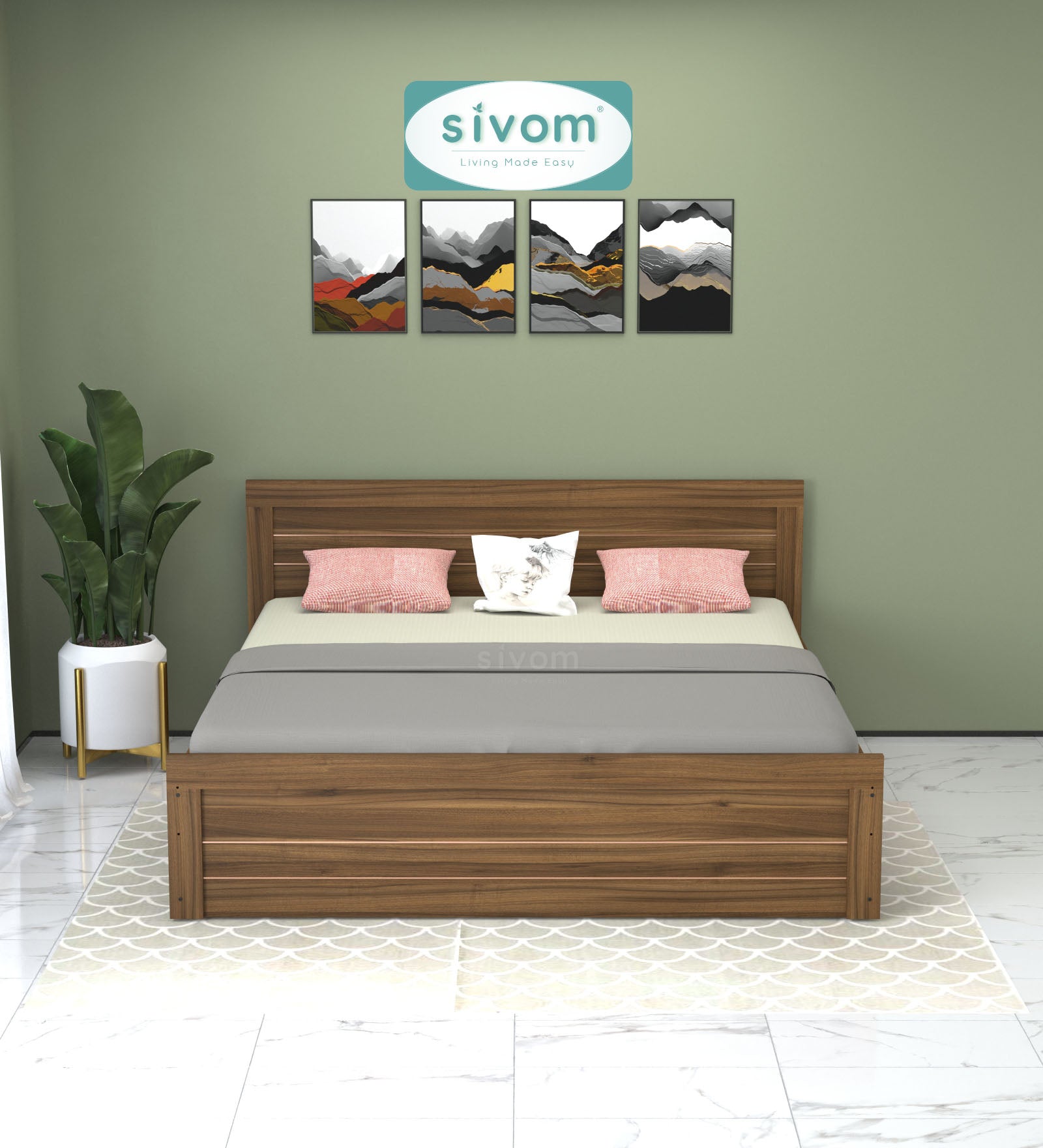 Sivom furniture SIVOM Scandi Bed with Storage Engineered Wood King Bed Engineered Wood King Bed (Delivery Condition - Knock Down)