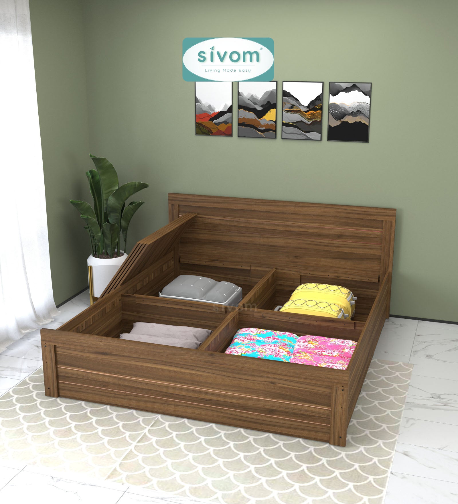 Sivom furniture SIVOM Scandi Bed with Storage Engineered Wood King Bed Engineered Wood King Bed (Delivery Condition - Knock Down)