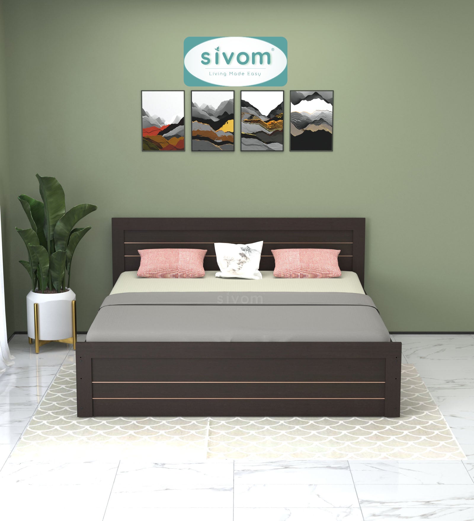 Sivom furniture SIVOM Scandi Bed with Storage Engineered Wood King Bed Engineered Wood King Bed (Delivery Condition - Knock Down)