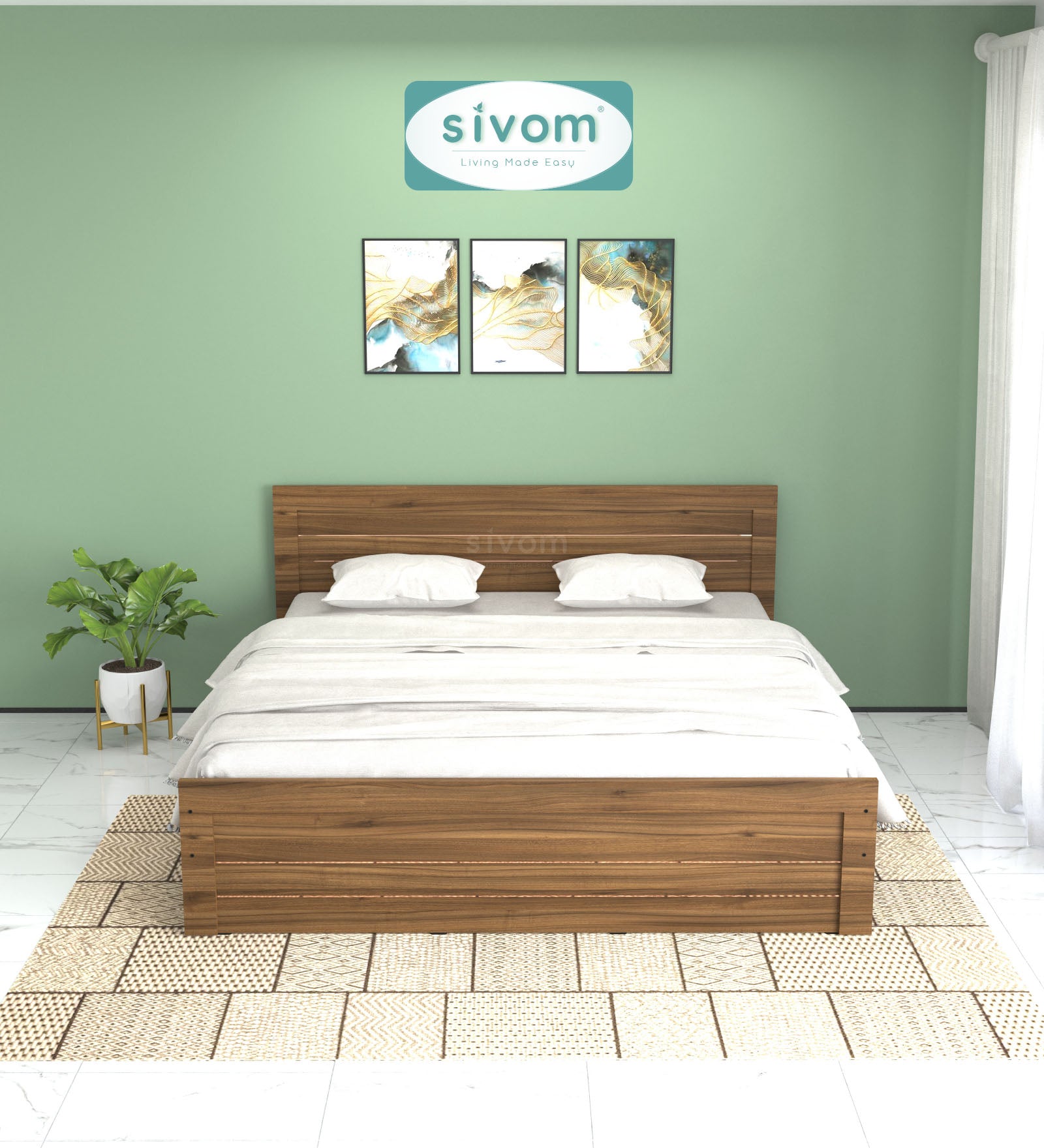 Sivom SIVOM Scandi Box Bed without Storage Engineered Wood King Bed for Modern Homes | Elegant Design & Premium Finish