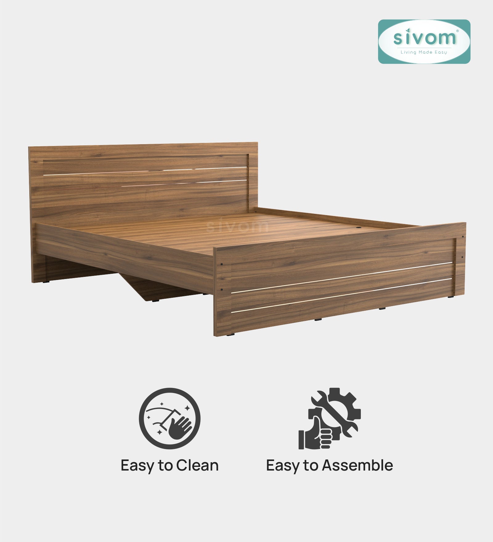 Sivom SIVOM Scandi Box Bed without Storage Engineered Wood King Bed for Modern Homes | Elegant Design & Premium Finish