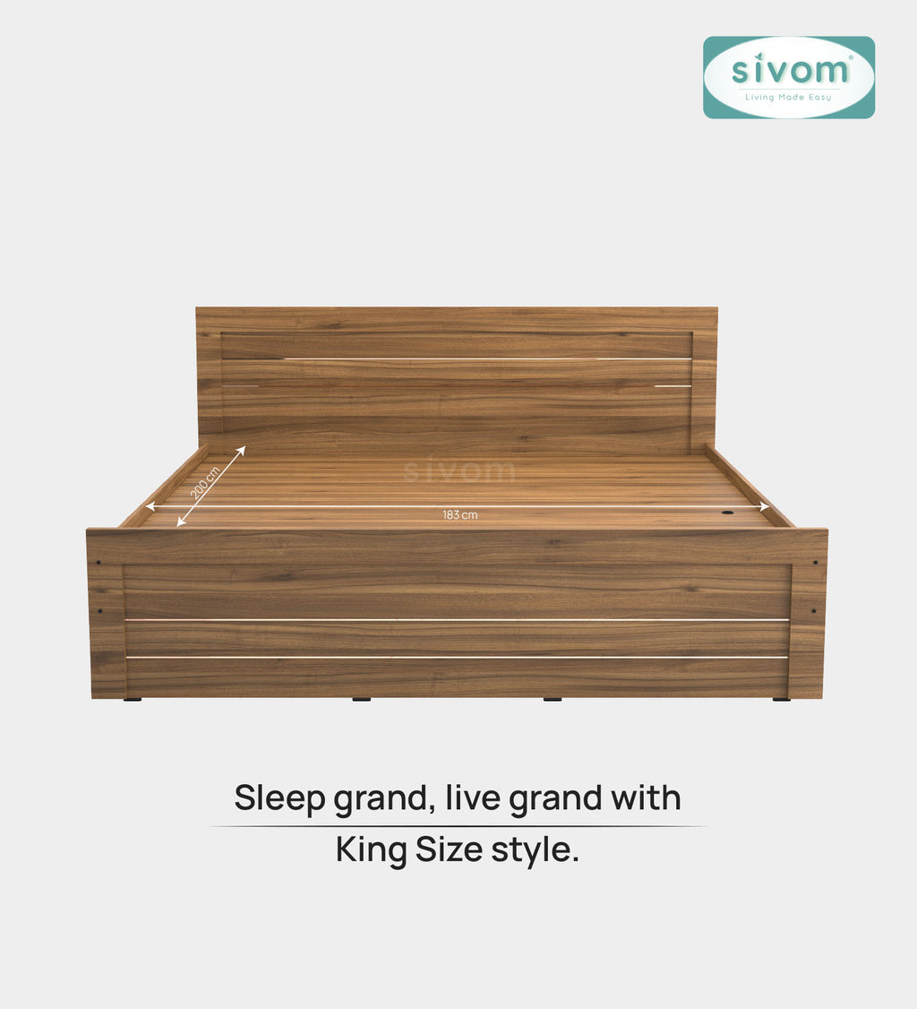 Sivom SIVOM Scandi Box Bed without Storage Engineered Wood King Bed for Modern Homes | Elegant Design & Premium Finish