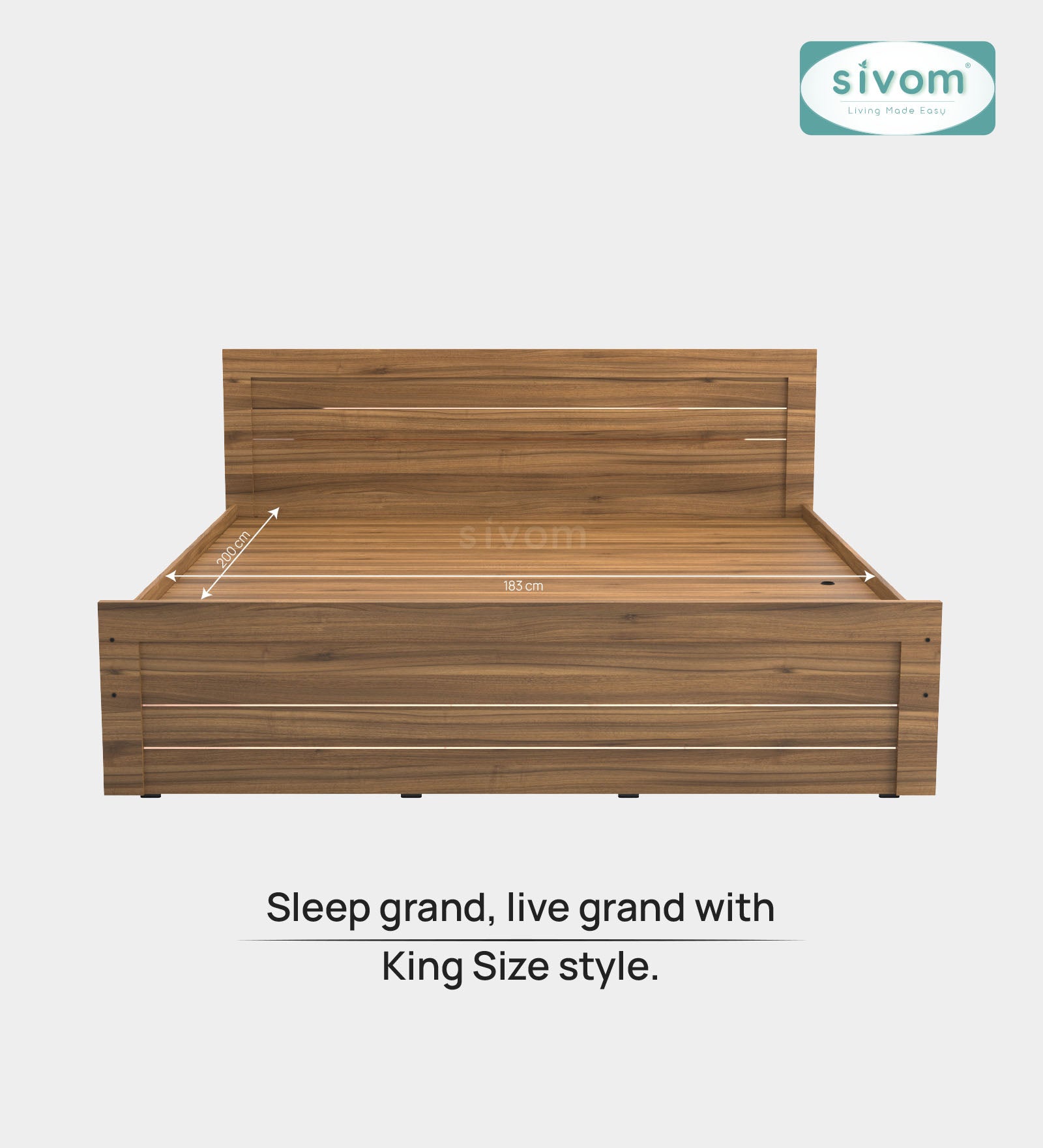 Sivom SIVOM Scandi Box Bed without Storage Engineered Wood King Bed for Modern Homes | Elegant Design & Premium Finish