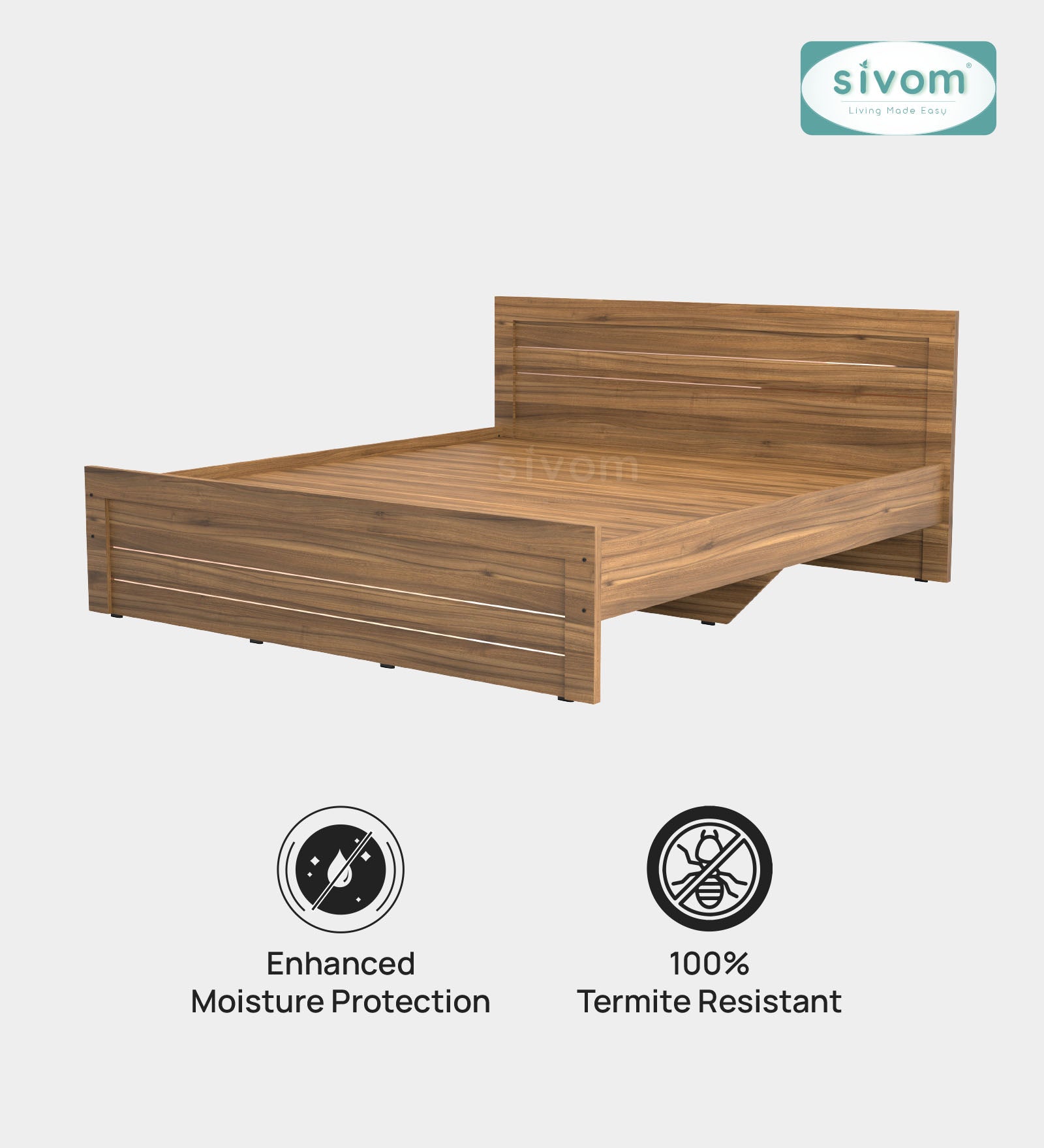 Sivom SIVOM Scandi Box Bed without Storage Engineered Wood King Bed for Modern Homes | Elegant Design & Premium Finish