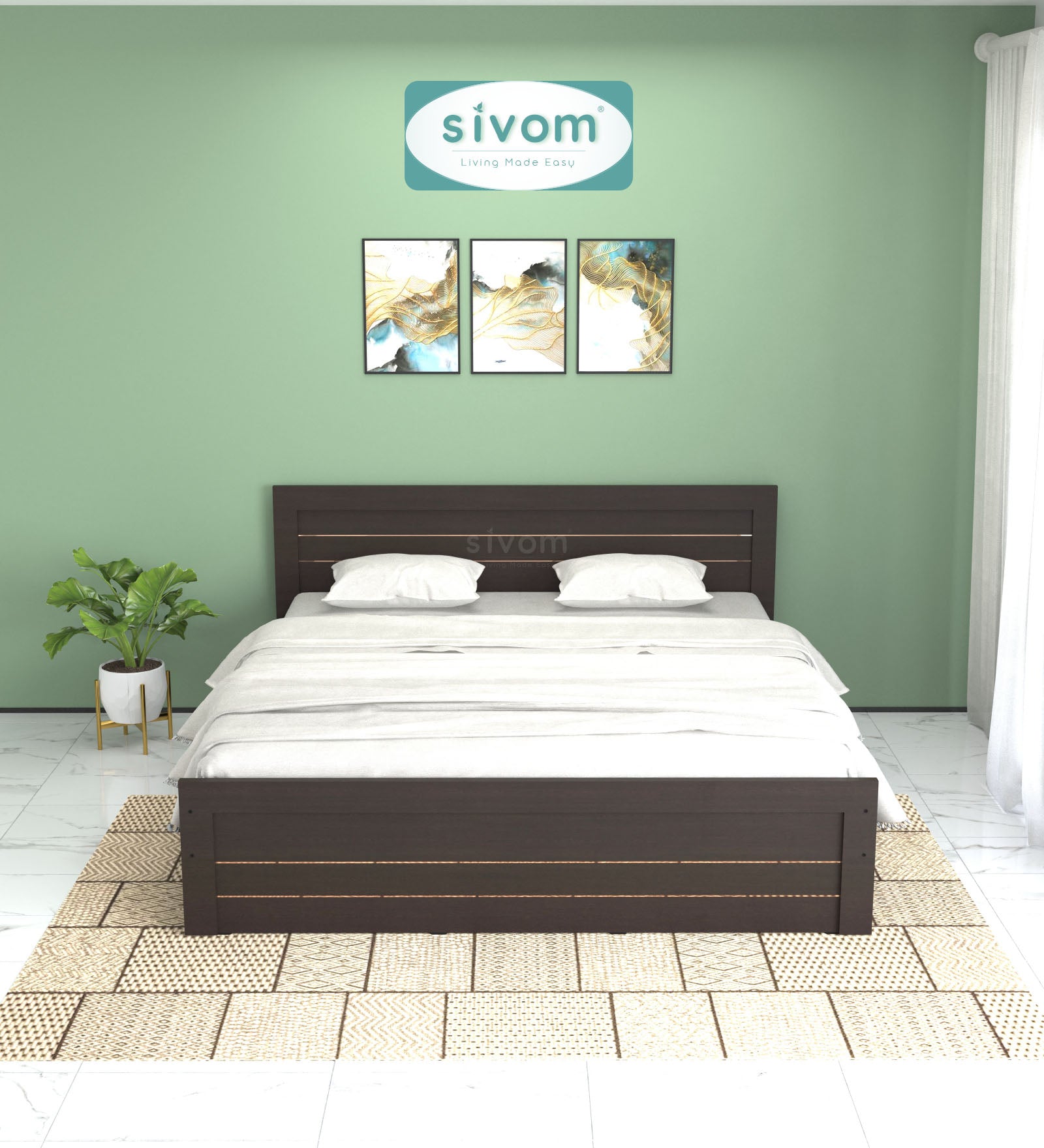 Sivom SIVOM Scandi Box Bed without Storage Engineered Wood King Bed for Modern Homes | Elegant Design & Premium Finish