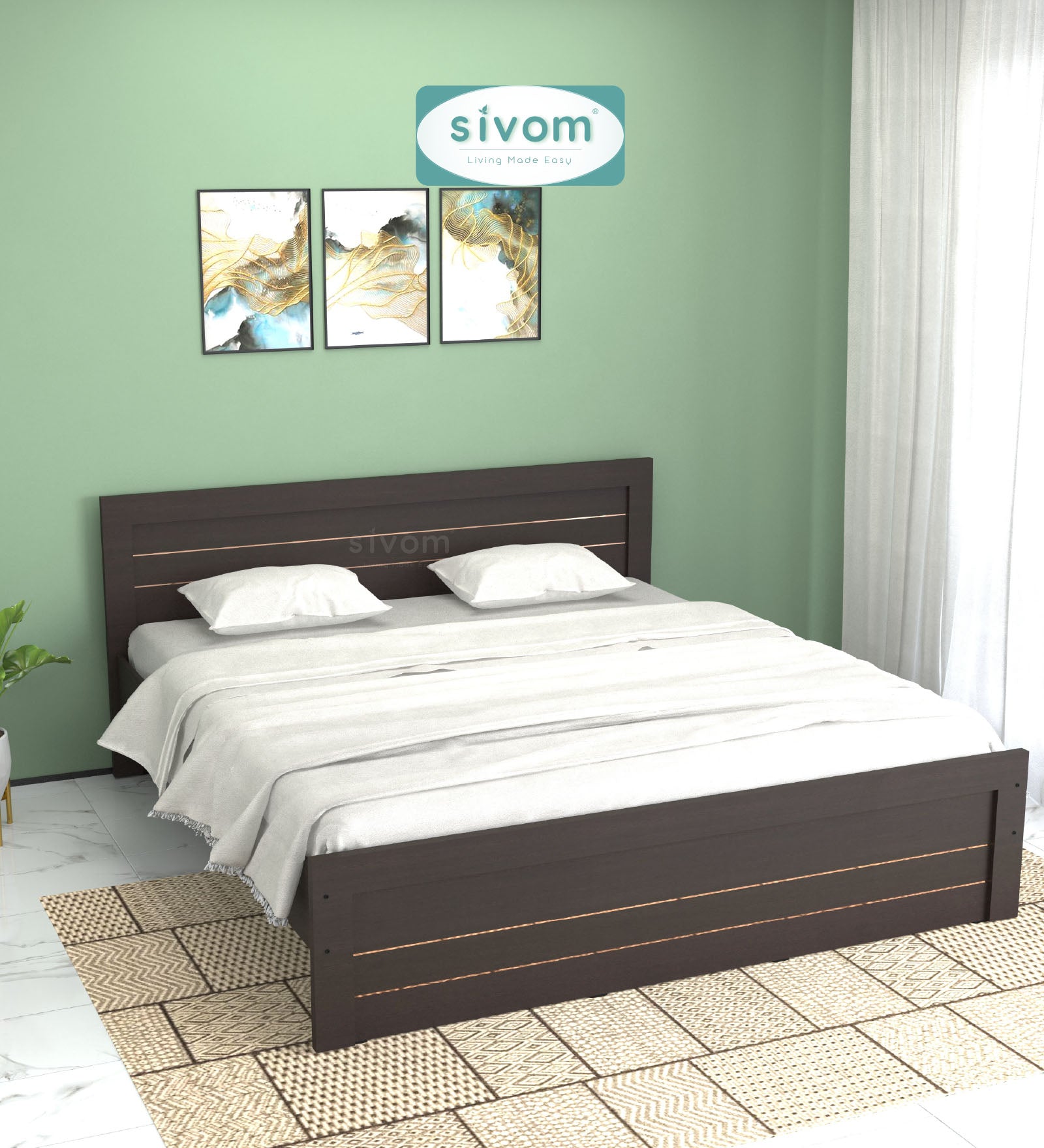 Sivom SIVOM Scandi Box Bed without Storage Engineered Wood King Bed for Modern Homes | Elegant Design & Premium Finish