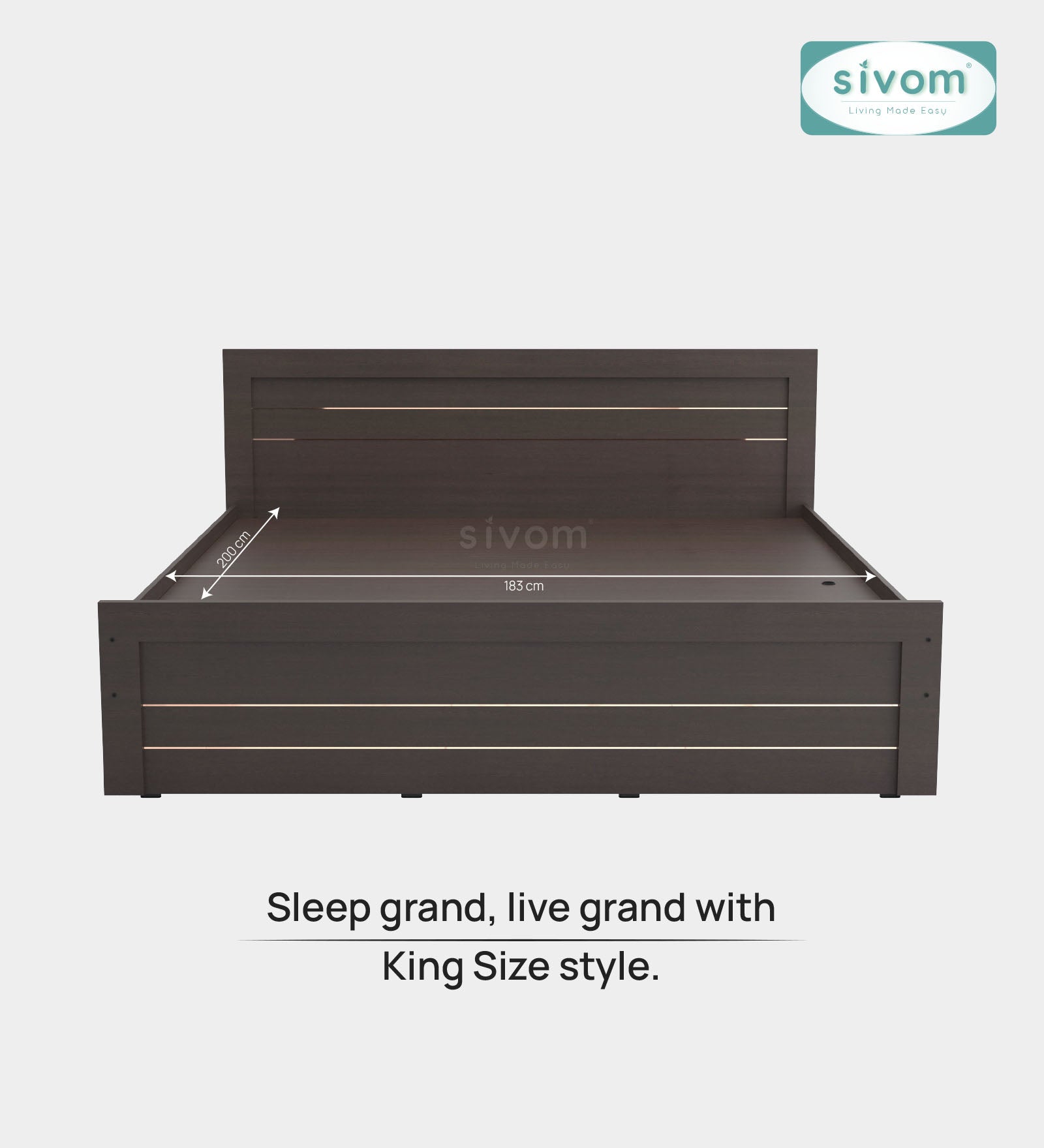 Sivom SIVOM Scandi Box Bed without Storage Engineered Wood King Bed for Modern Homes | Elegant Design & Premium Finish