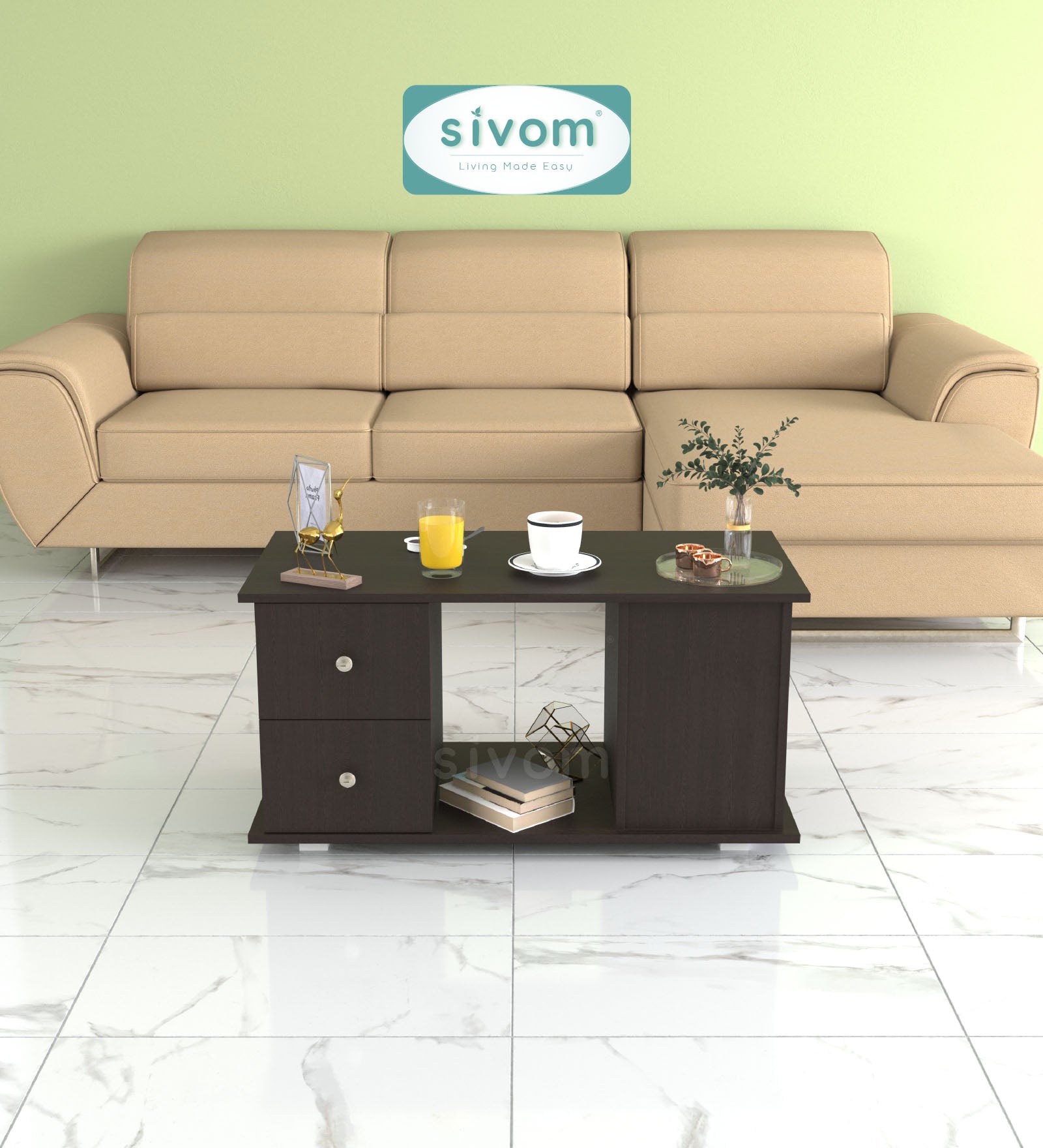 SIVOM Scarf Multipurpose Centre Table / Engineered Wood Coffee Table for Modern Homes | Elegant Design & Premium Finish