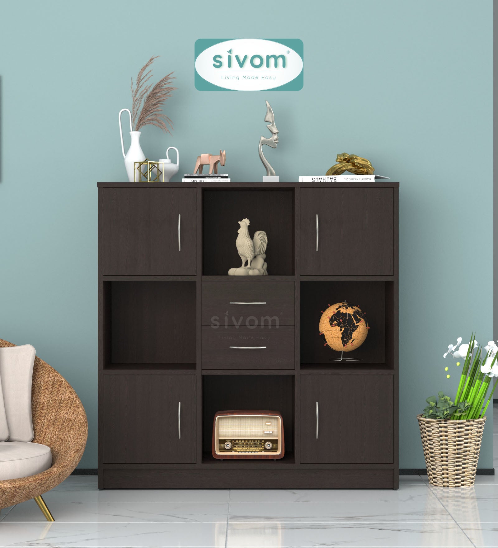 Sivom SIVOM Settle Multipurpose Storage Unit/ Engineered Wood Free Standing Cabinet for Modern Homes | Elegant Design & Premium Finish