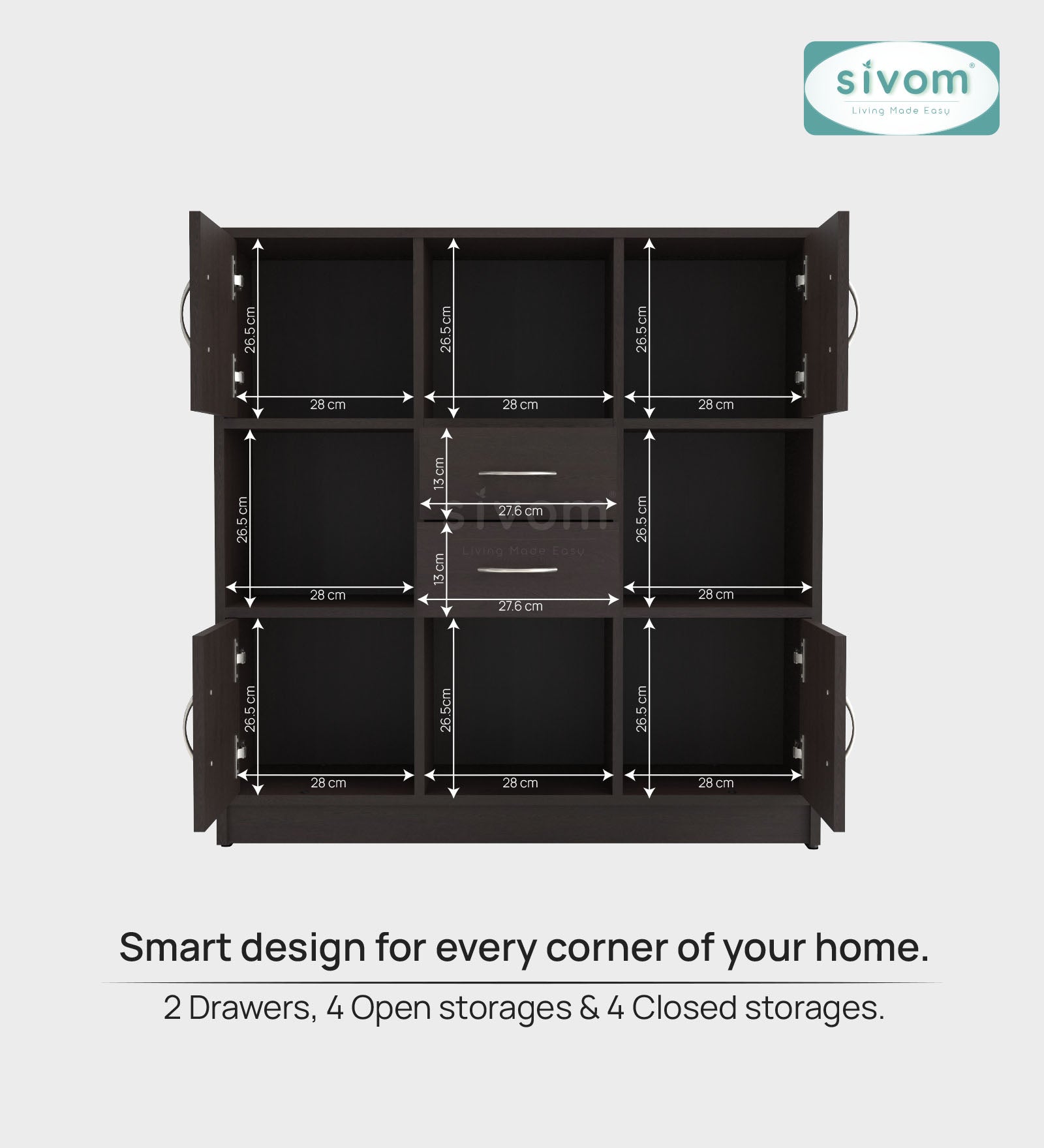 Sivom SIVOM Settle Multipurpose Storage Unit/ Engineered Wood Free Standing Cabinet for Modern Homes | Elegant Design & Premium Finish