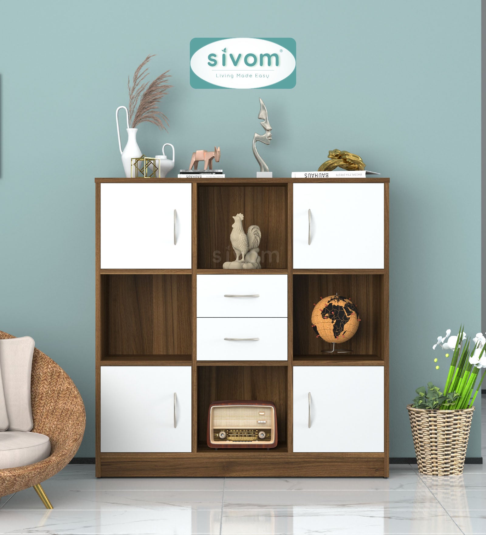 Sivom SIVOM Settle Multipurpose Storage Unit/ Engineered Wood Free Standing Cabinet for Modern Homes | Elegant Design & Premium Finish