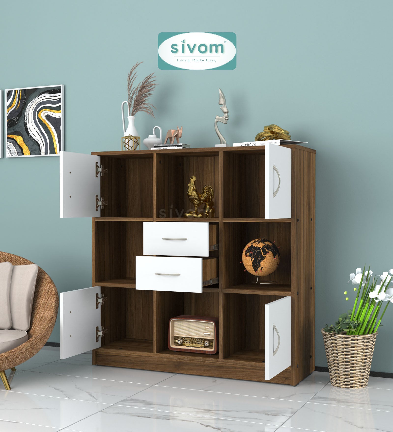 Sivom SIVOM Settle Multipurpose Storage Unit/ Engineered Wood Free Standing Cabinet for Modern Homes | Elegant Design & Premium Finish