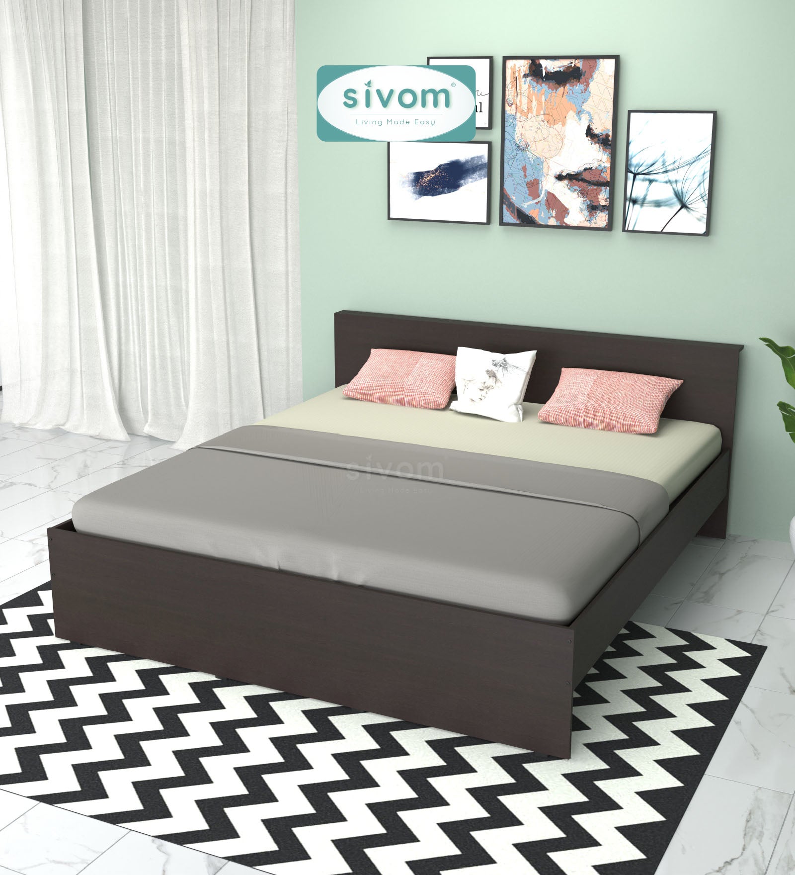 Sivom SIVOM Sleepy Bed without Storage Engineered Wood King Bed Engineered Wood King Bed (Delivery Condition - Knock Down)